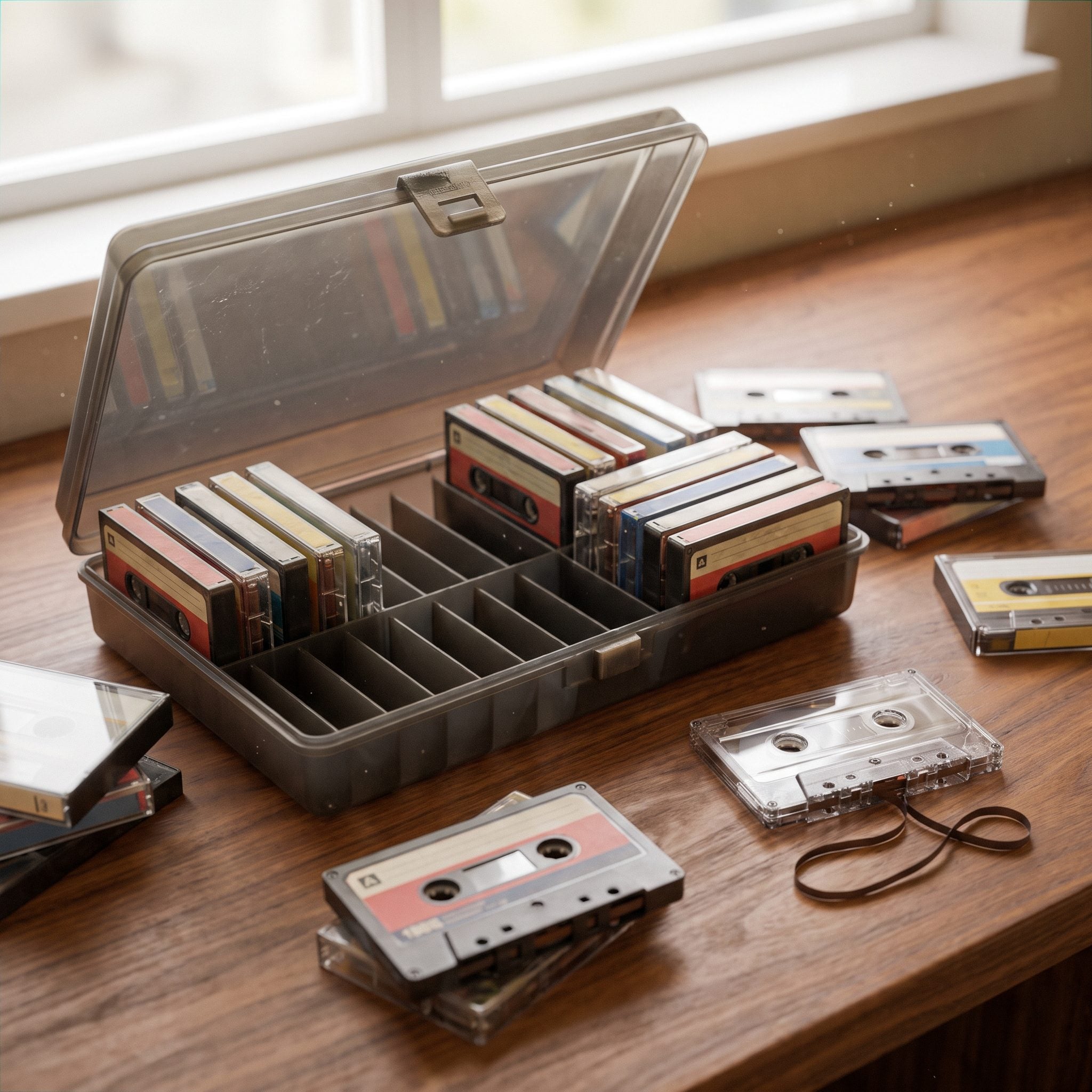 Cassette Tapes and a Storage Case, About $6 to $9 a Tape