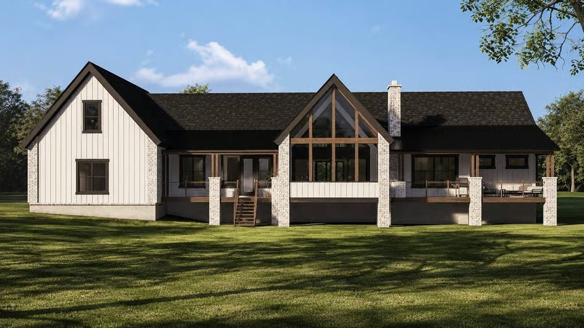 Board-and-Batten White, Dark Timber Framing, and a Gable That Means Business