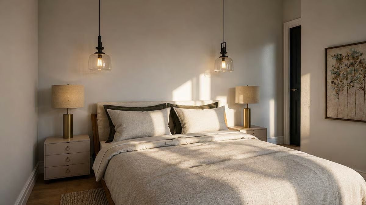 Pendant Lights Over a Made Bed Say More Than a Headboard Ever Could