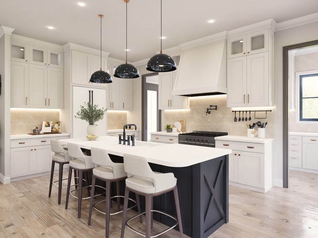 Charcoal Island Base Against All That White Keeps the Kitchen from Going Soft