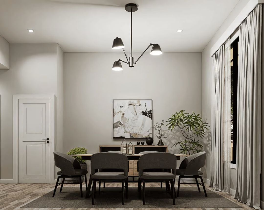 Charcoal Chairs, a Kinetic Chandelier, and Wall Art That Holds Its Own
