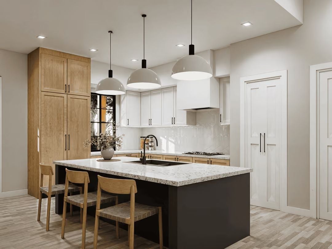 Dark Island Base, Marble Top, and Three Pendants That Don't Match — Wait, They Do