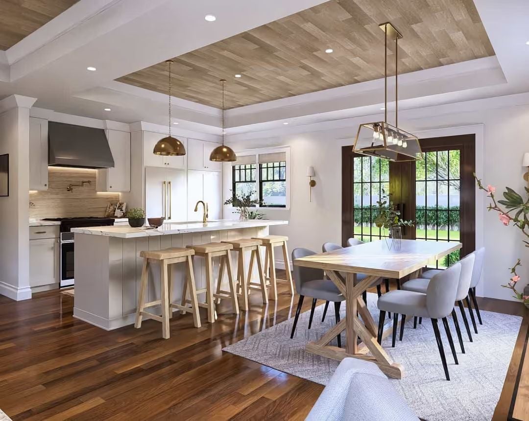 Brass Fixtures, Wood Ceiling, and an Island Built for a Crowd