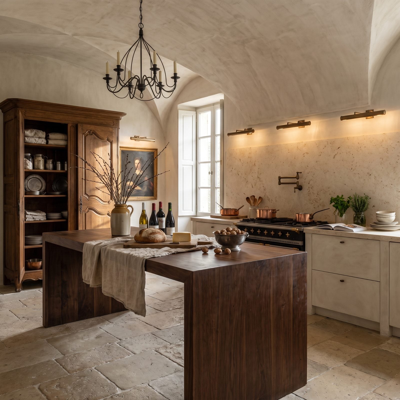 Chalky Cream Plaster With a Solid Walnut Monolith