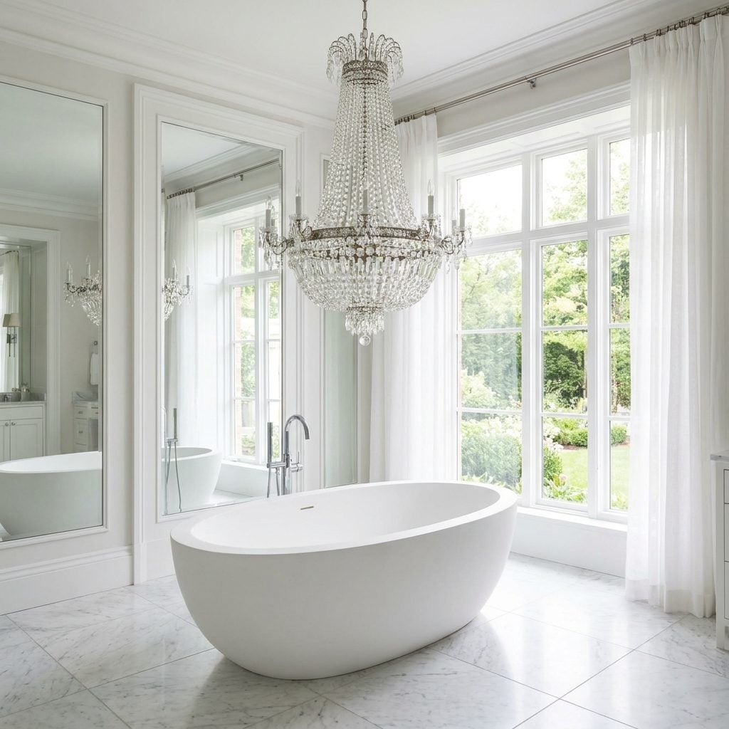 A Chandelier Hung So Low It Threatens the Bather