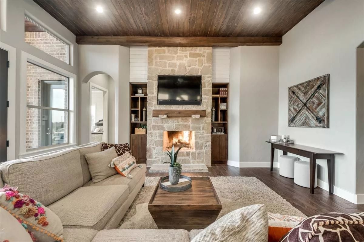 Stone Fireplace Wall That Earns Every Inch of Vertical Space