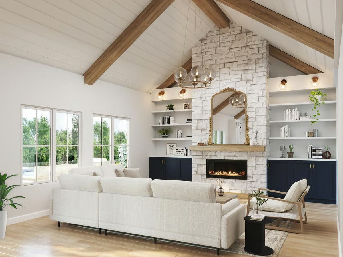 Exposed Beams and a Stone Fireplace That Actually Earn Their Keep