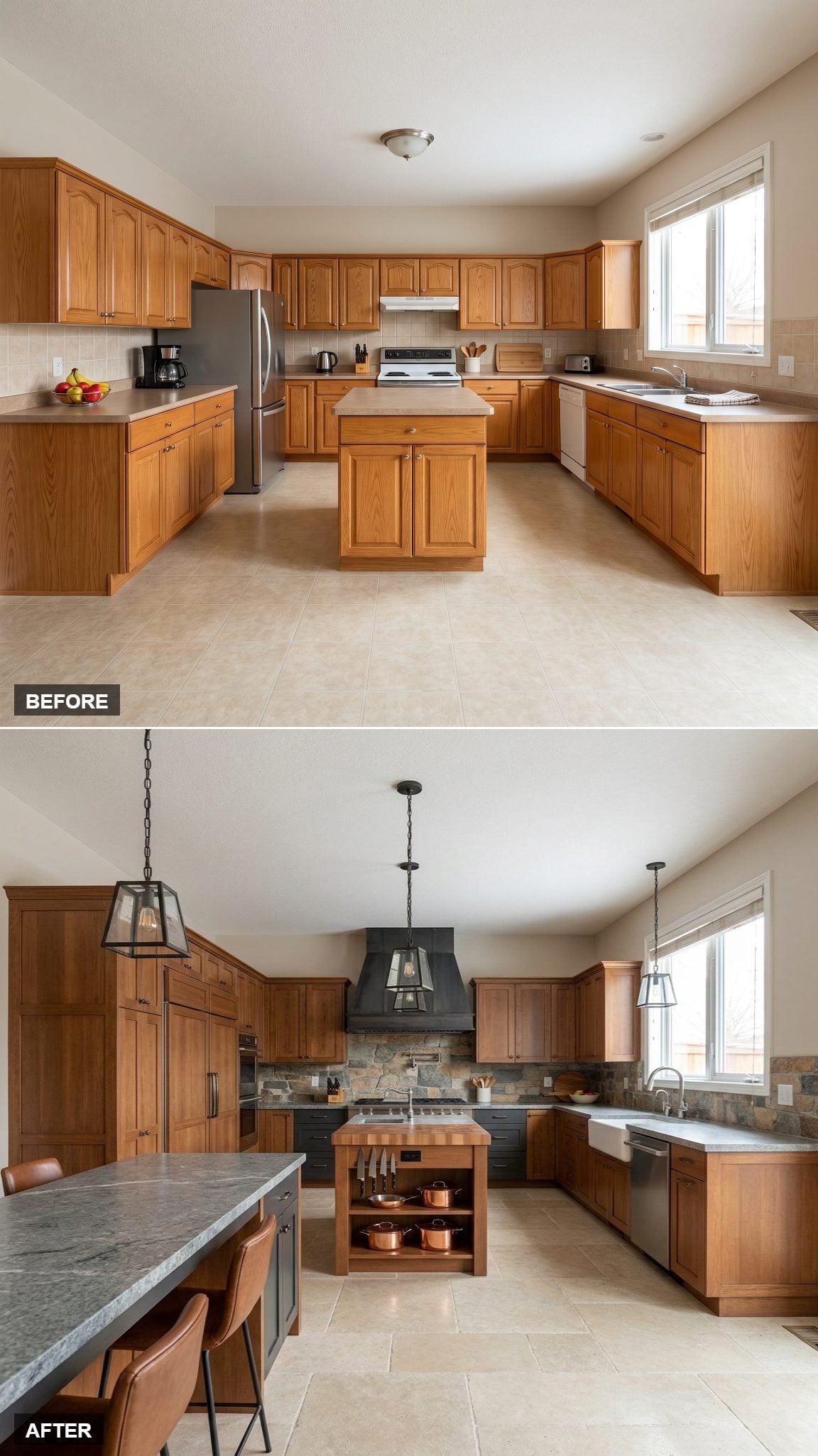 Chestnut Cabinetry and Blackened Steel in a Refined Rustic Double-Island Kitchen