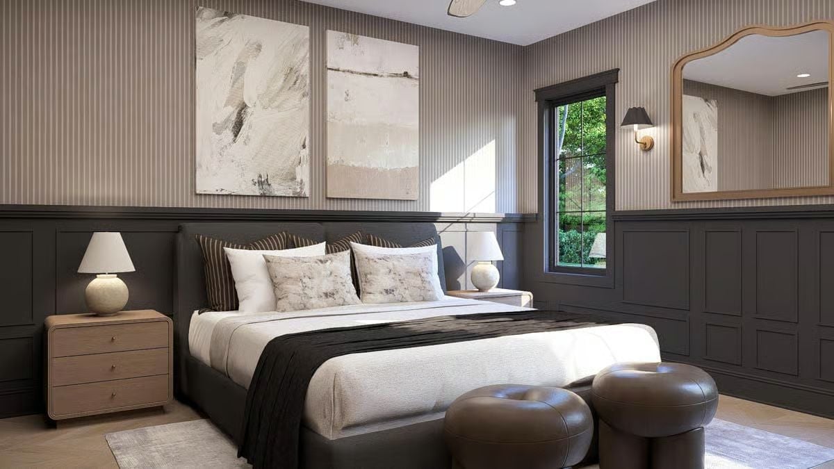 Wainscoting This Dark Pulls the Whole Room Down to Earth