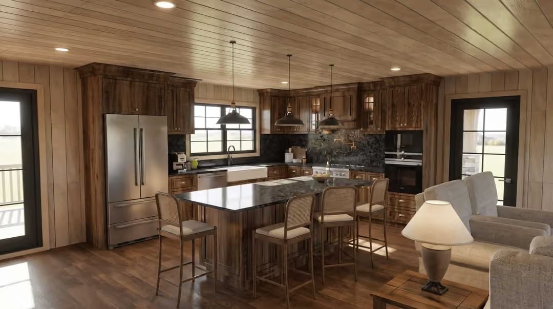 Dark Granite and Walnut Cabinets Make No Apologies for Going All In