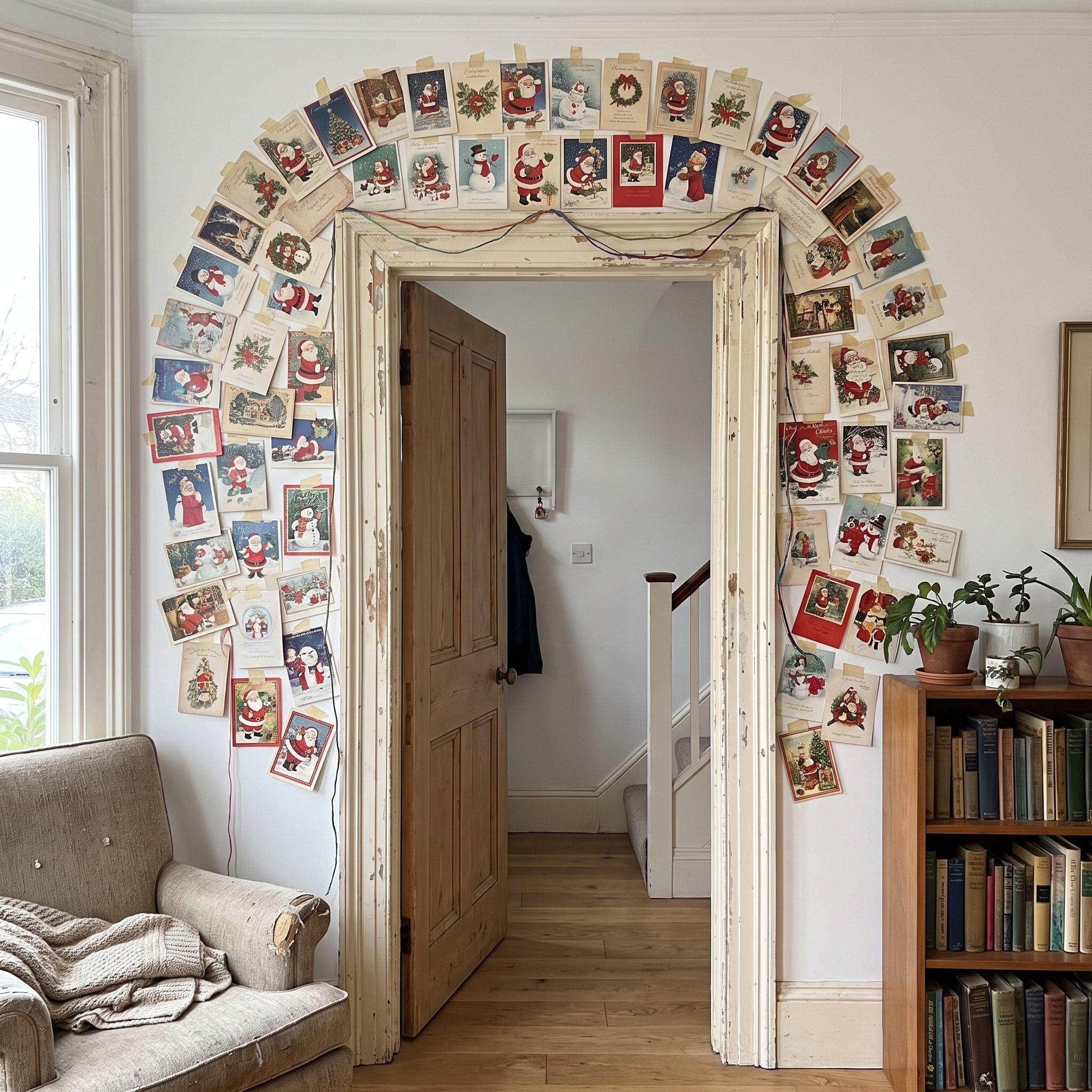 Christmas Cards Displayed Across Doorways, Walls, and Mantels