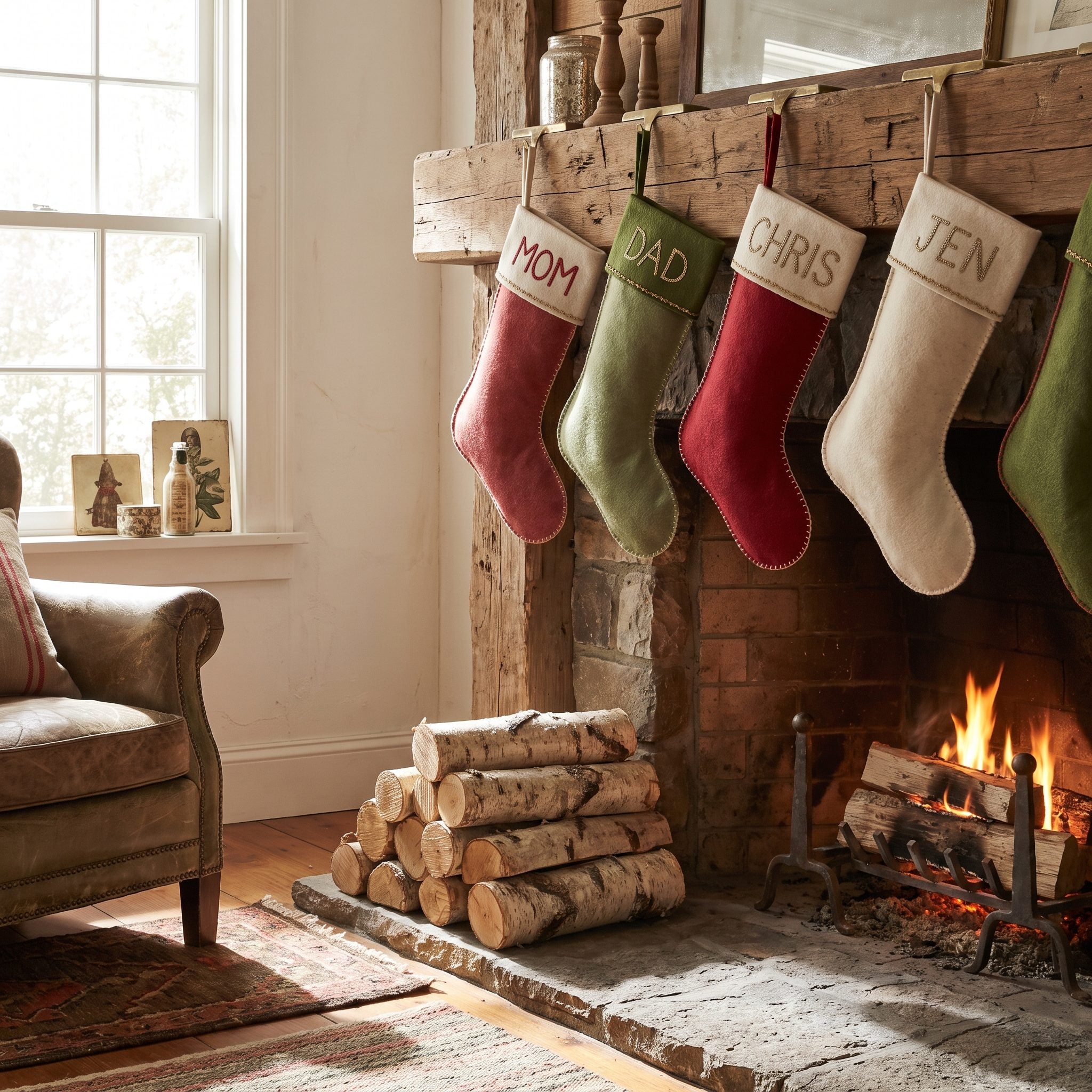 Christmas Stockings Hanging From the Fireplace Mantel