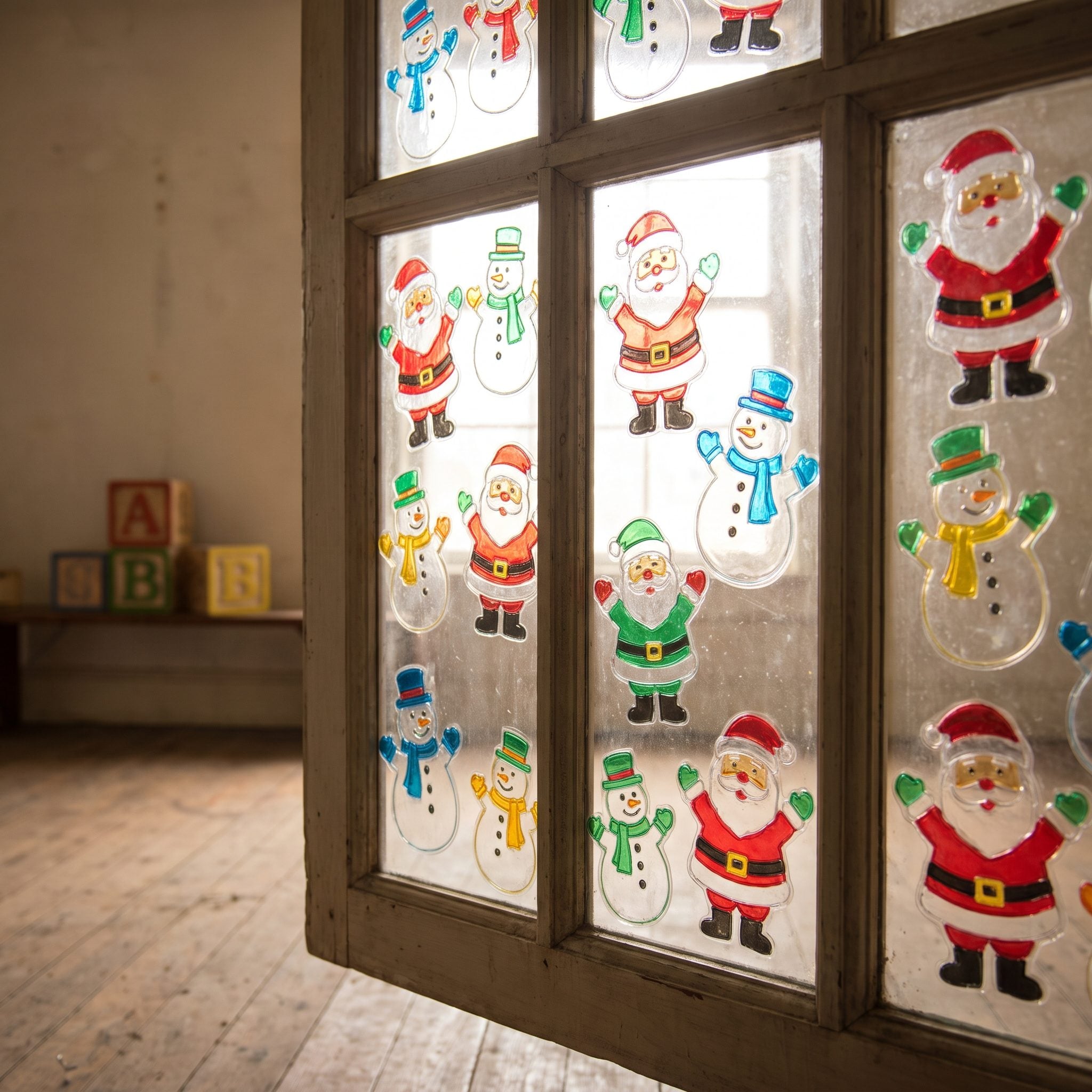 Christmas Window Clings Stuck to Every Pane