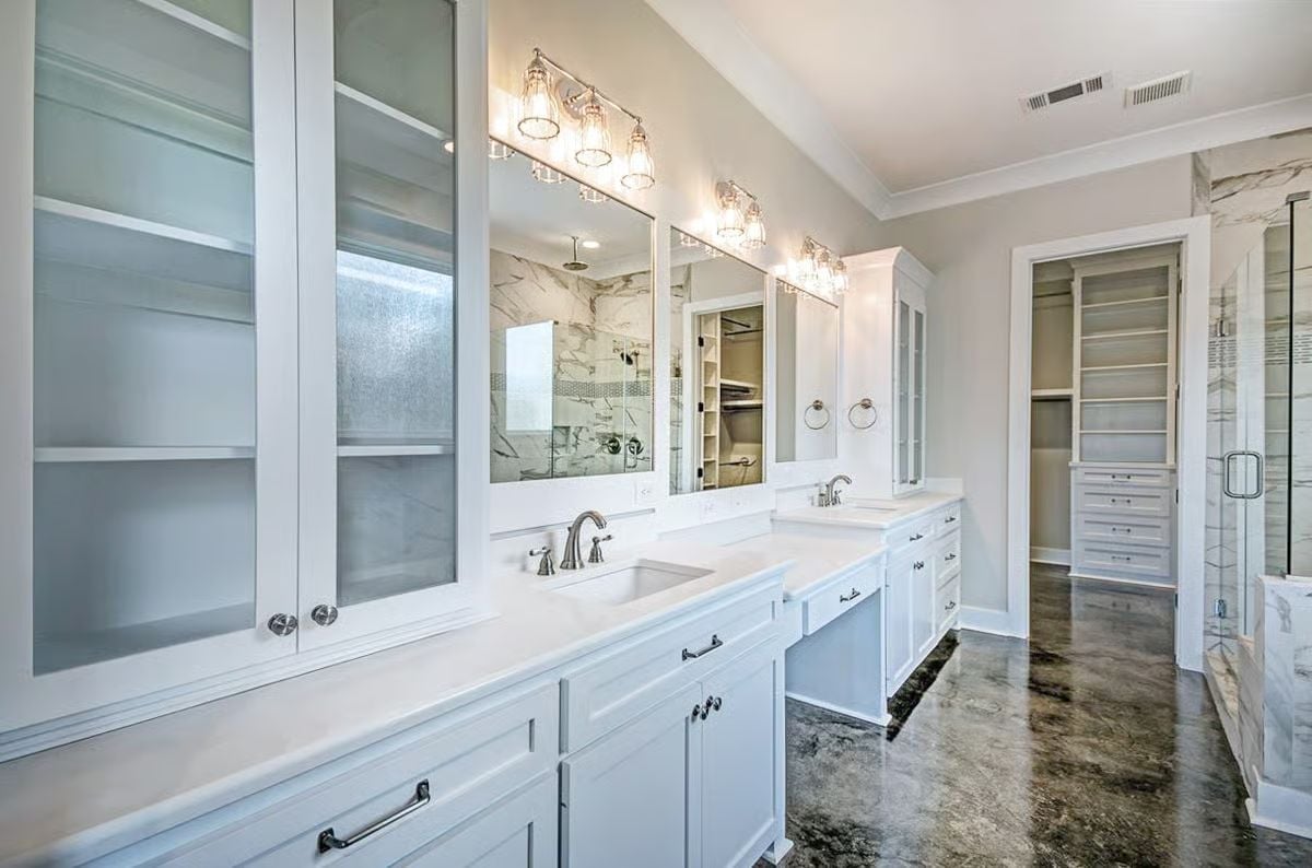 Frosted Glass Cabinets and Two Sinks That Don't Have to Share