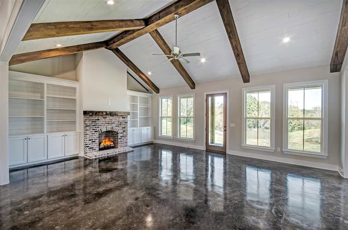 Polished Concrete Floors That Reflect the Fire Like a Mirror