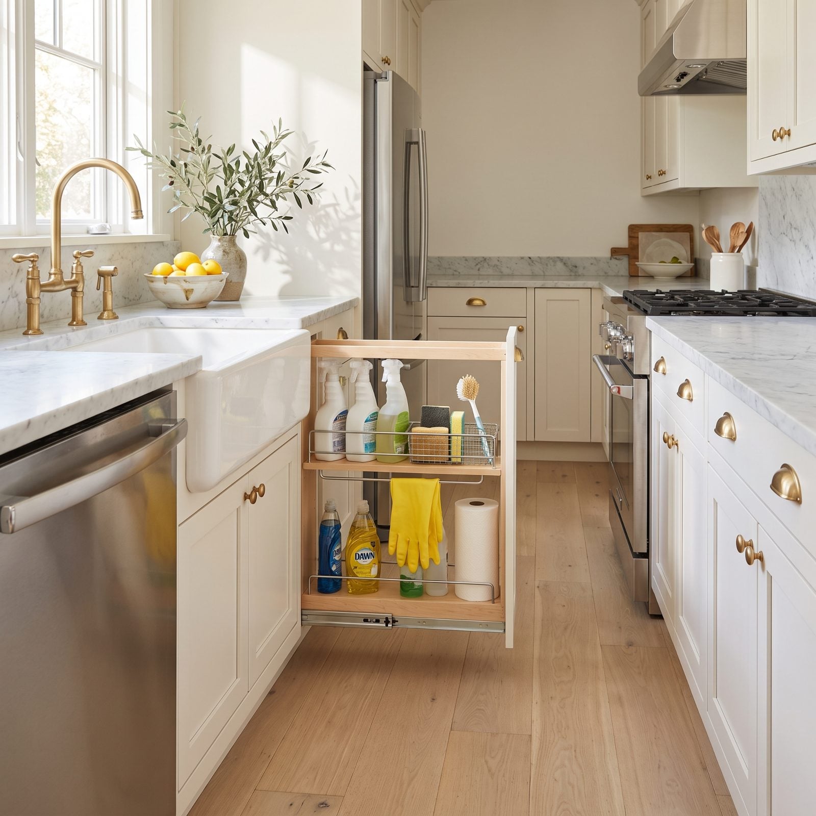 Cleaning Supplies in a Pull-Out Beside or Beneath the Sink