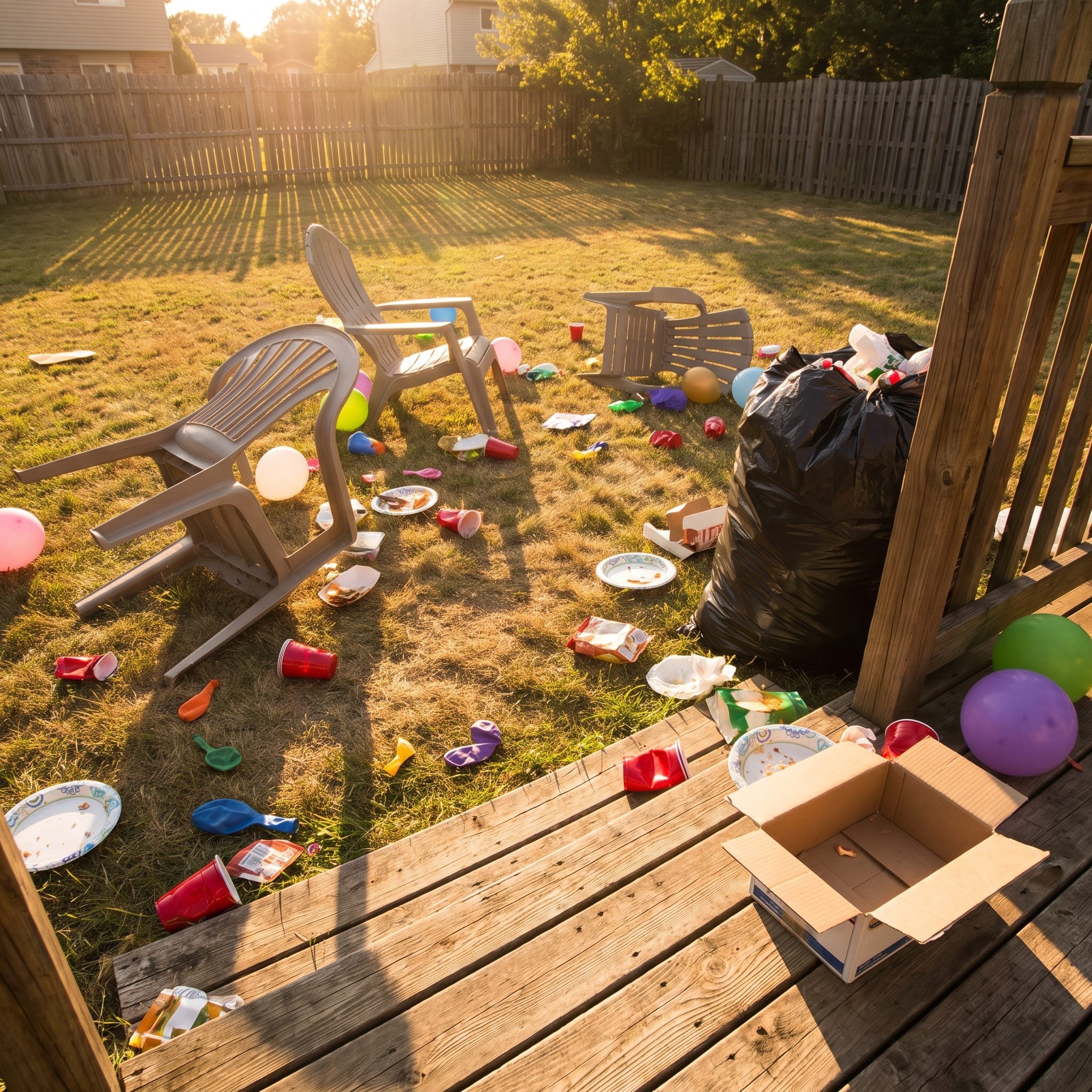 Cleanup after a 1980s backyard birthday party