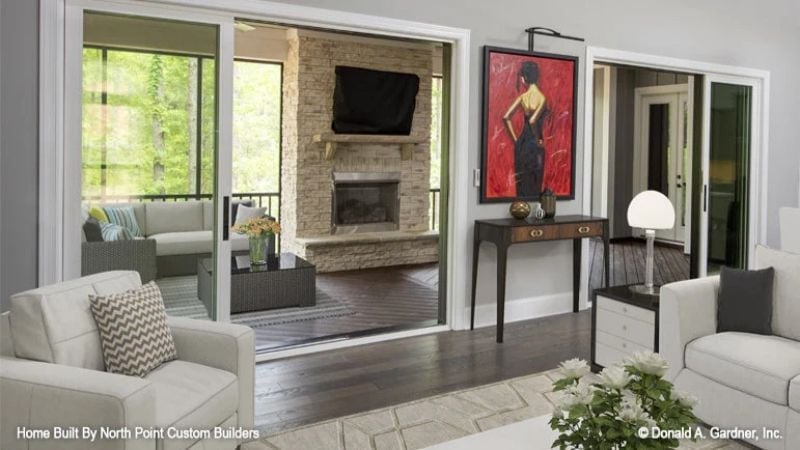Sliding Glass Doors That Make the Fireplace Feel Like a Second Living Room