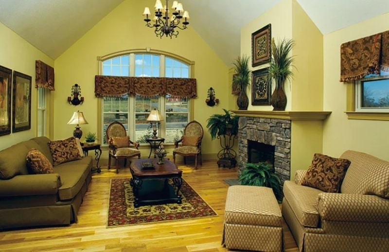 Vaulted Ceilings and a Stone Hearth That Pull the Whole Room Together