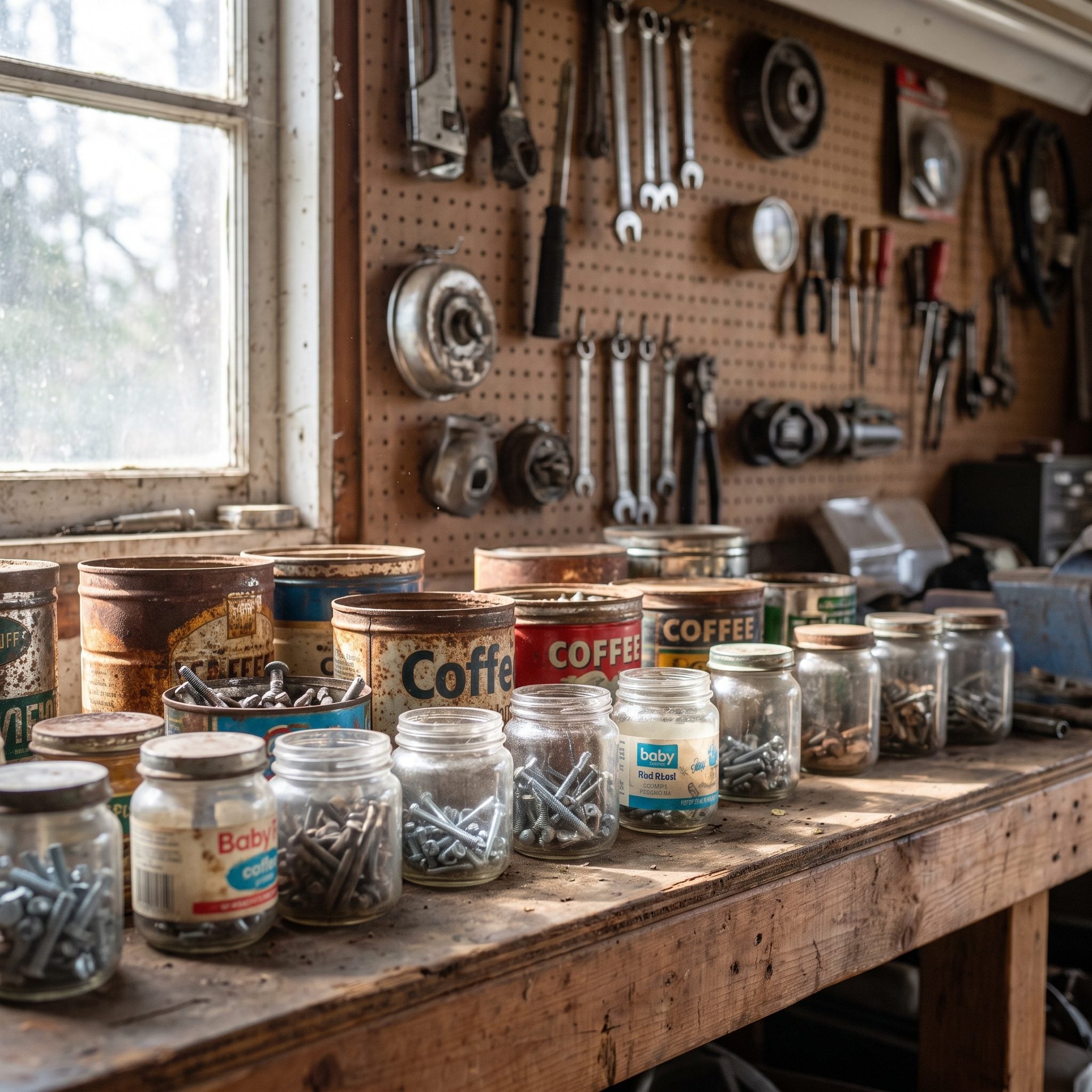 Coffee Cans and Baby Food Jars Full of Hardware: Free, If You Saved Them