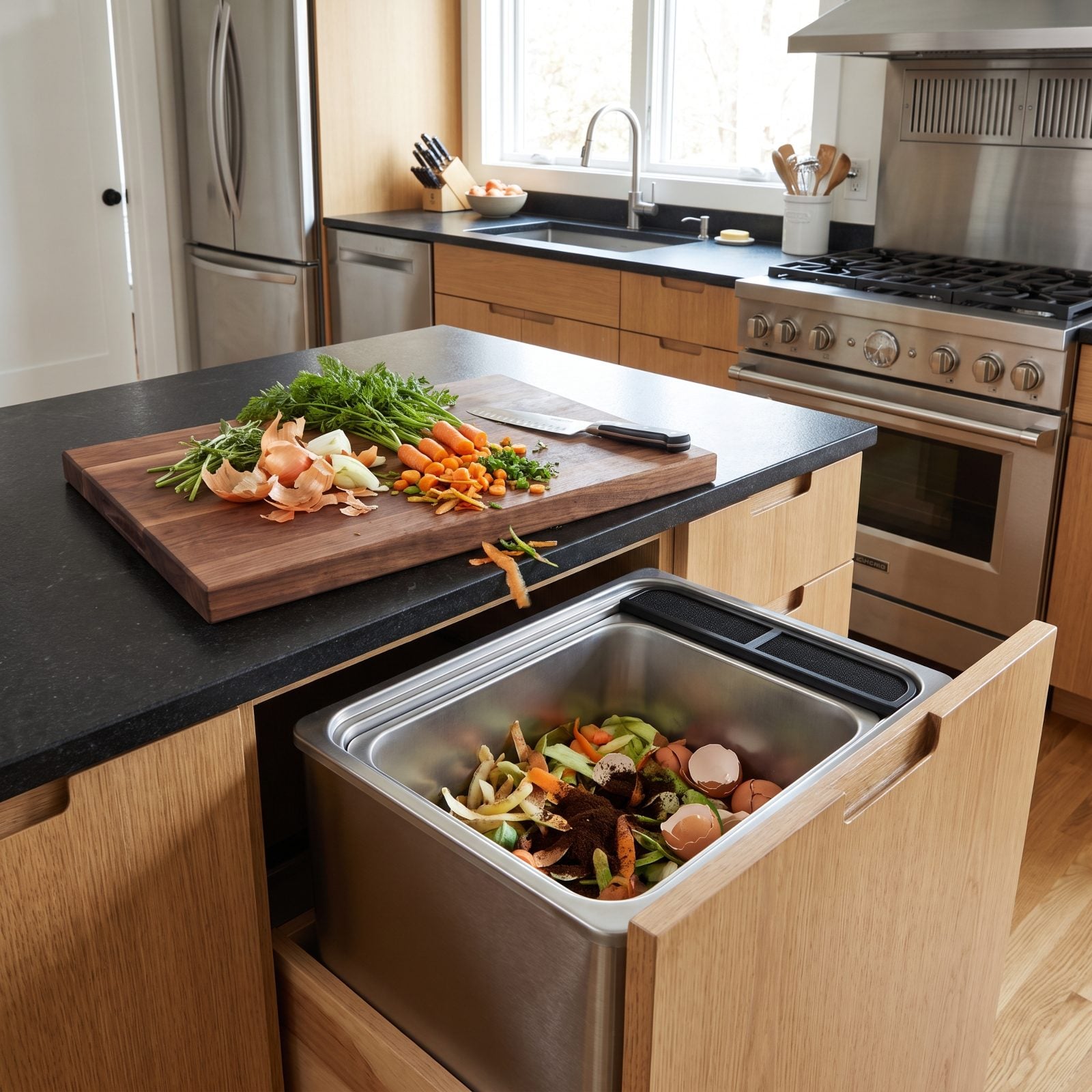 A Compost Bin Built Directly Into the Prep Zone