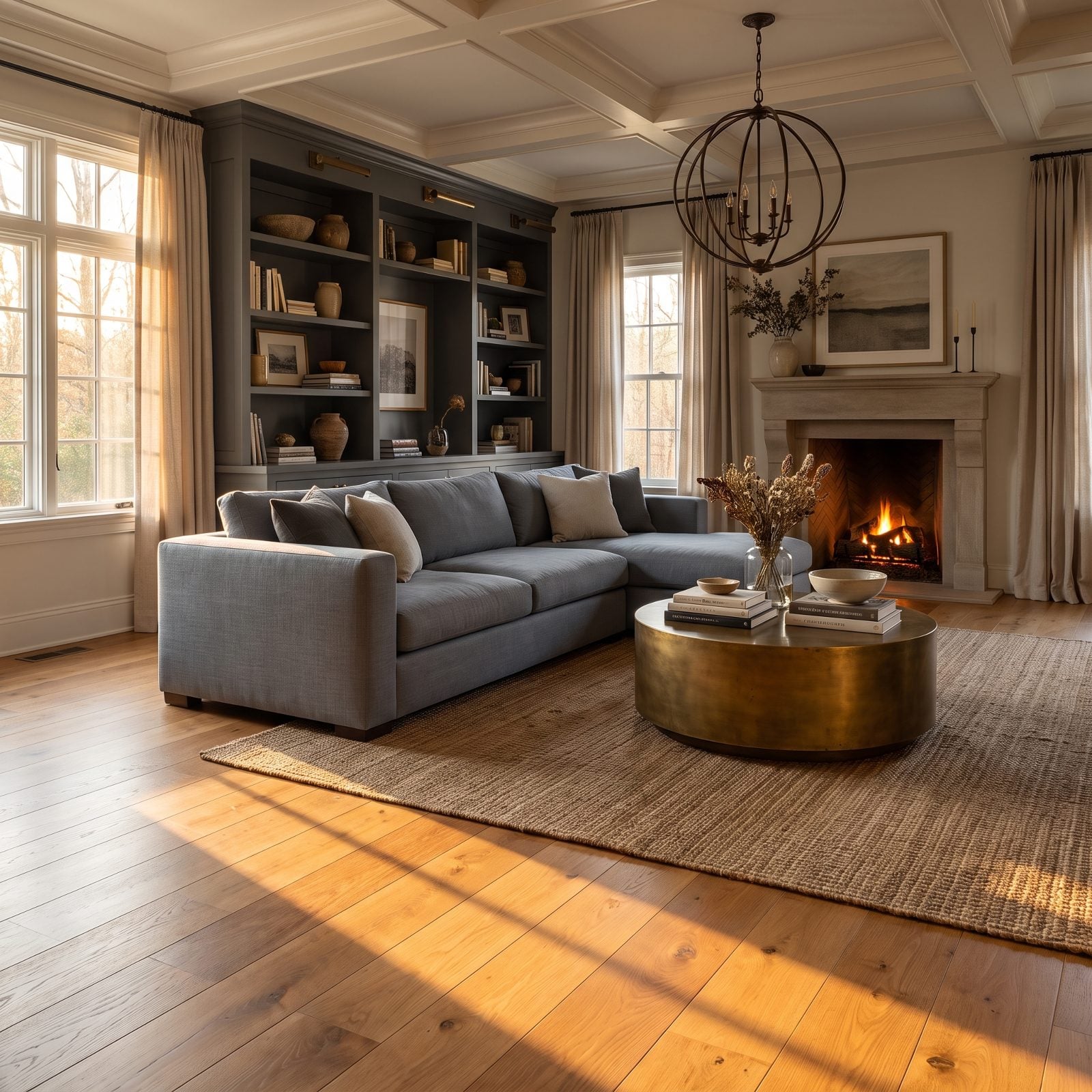 A Cool Gray Sofa Clashing With Warm Oak Floors
