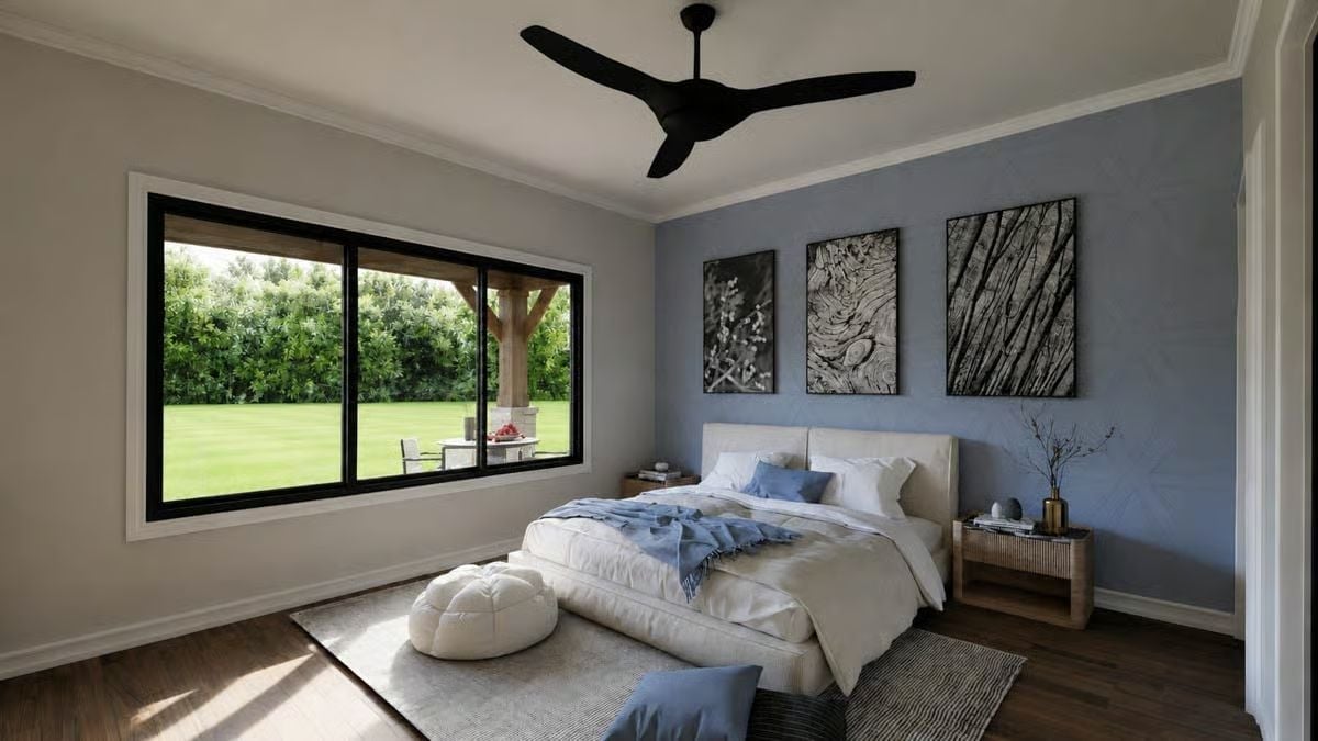 Dusty Blue Walls and Three Bark-Texture Prints That Actually Belong Together