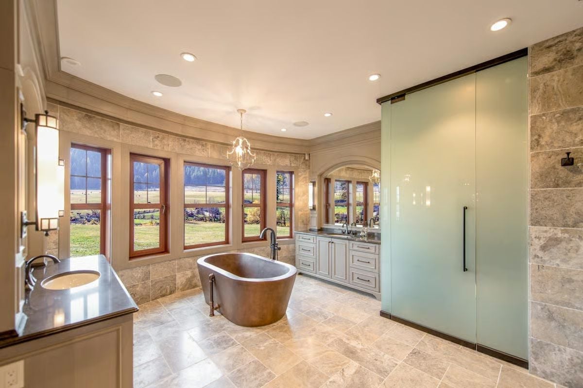 Copper Soaking Tub and Frosted Glass Shower Built for a Real Morning Ritual
