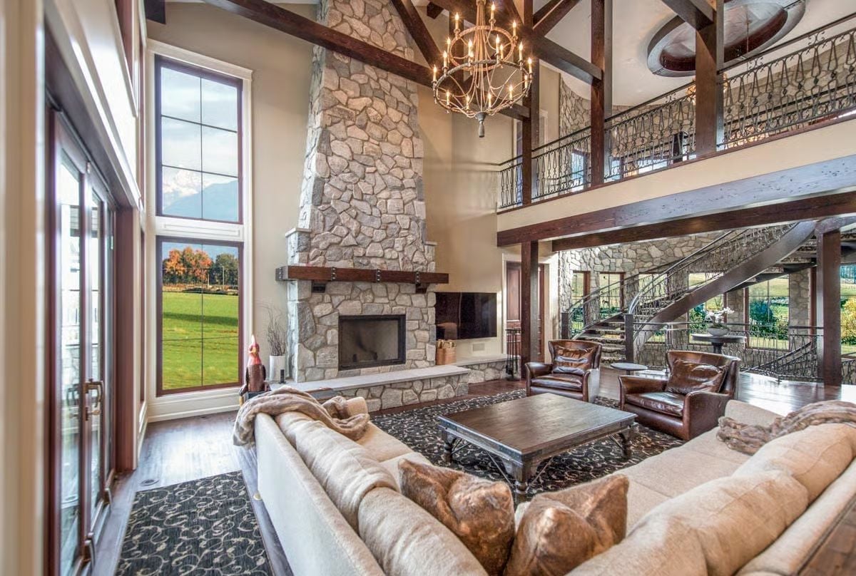 Soaring Stone Fireplace in a Great Room That Earns Every Square Foot