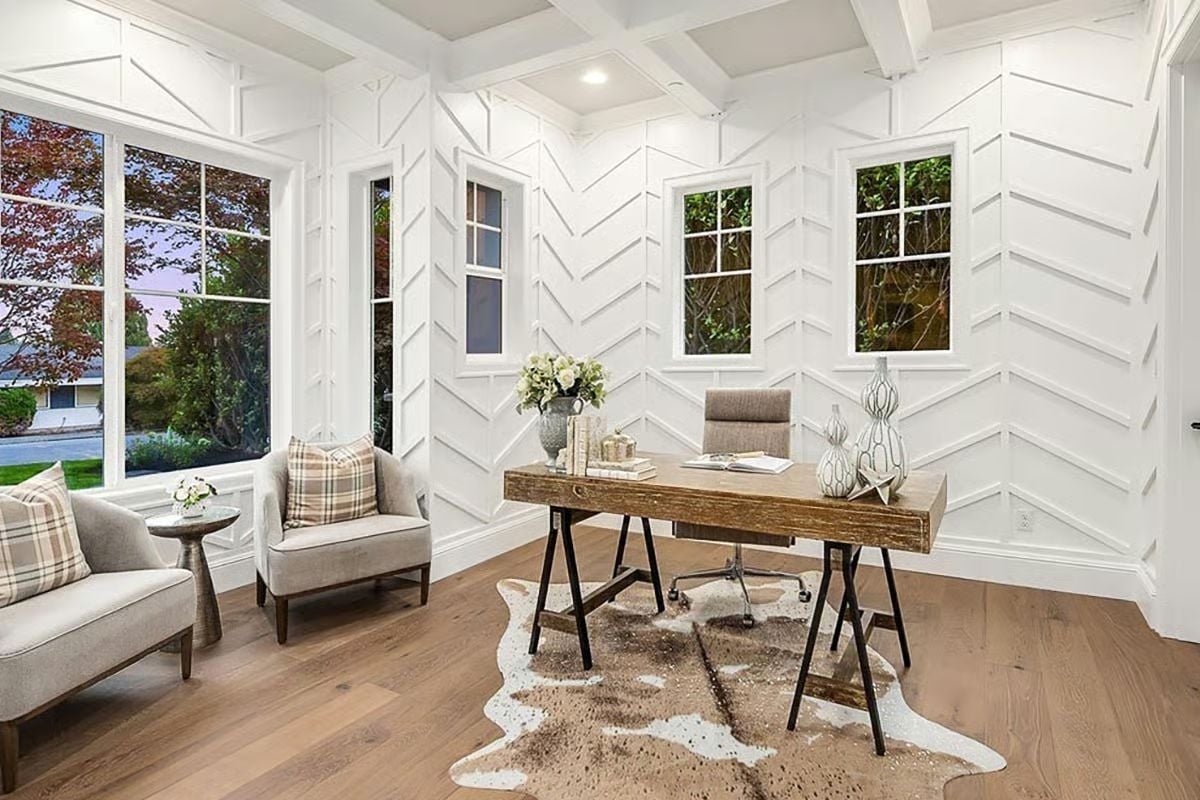 Chevron Millwork and a Reclaimed Desk That Earns Every Scratch