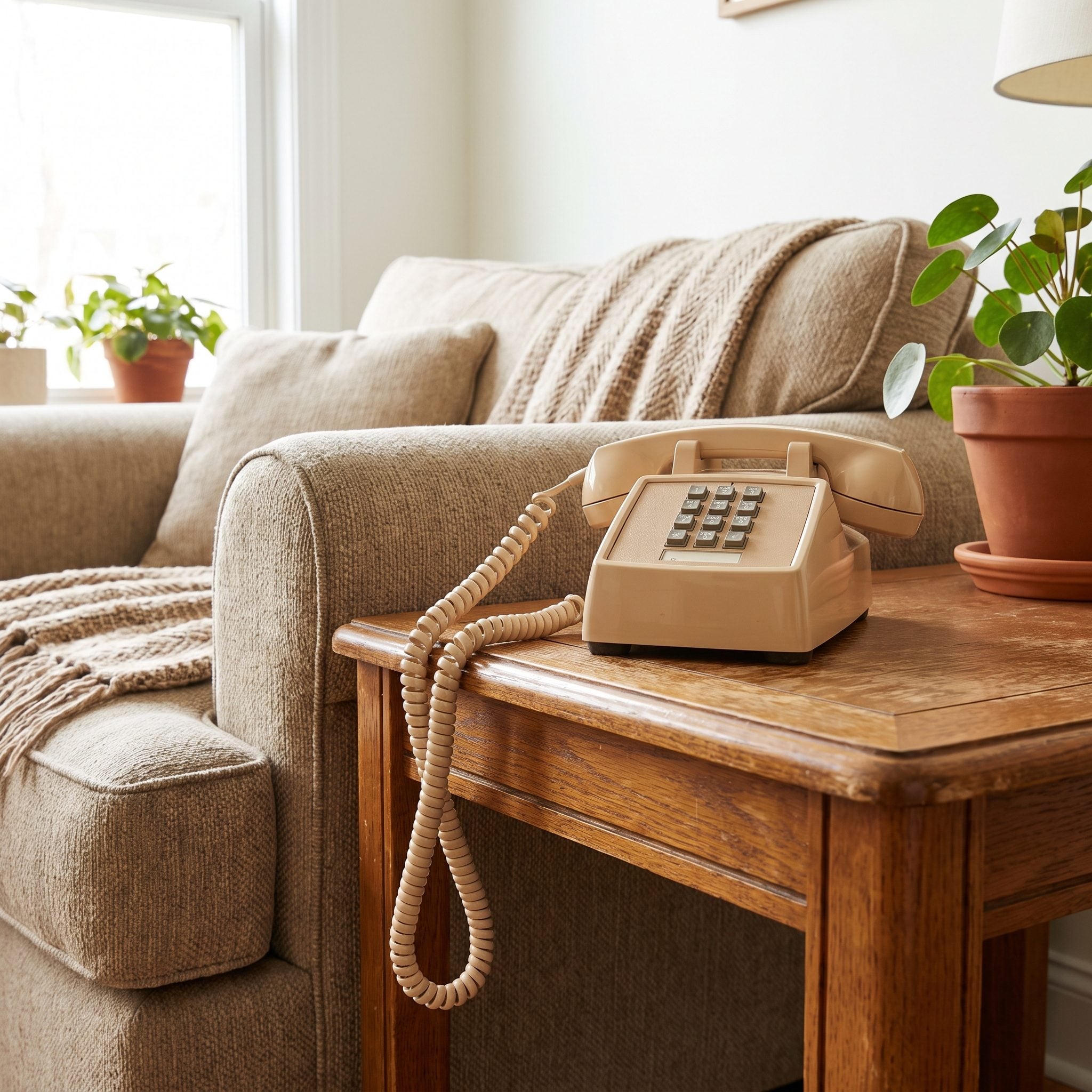 The Corded Family Telephone Within Reach of the Sofa