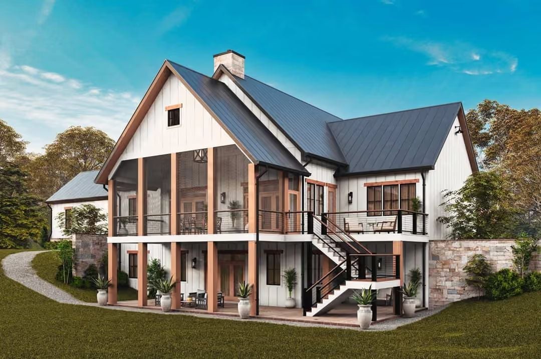 Cedar Posts and Black Steel Make This Screened Porch Worth Coming Home To