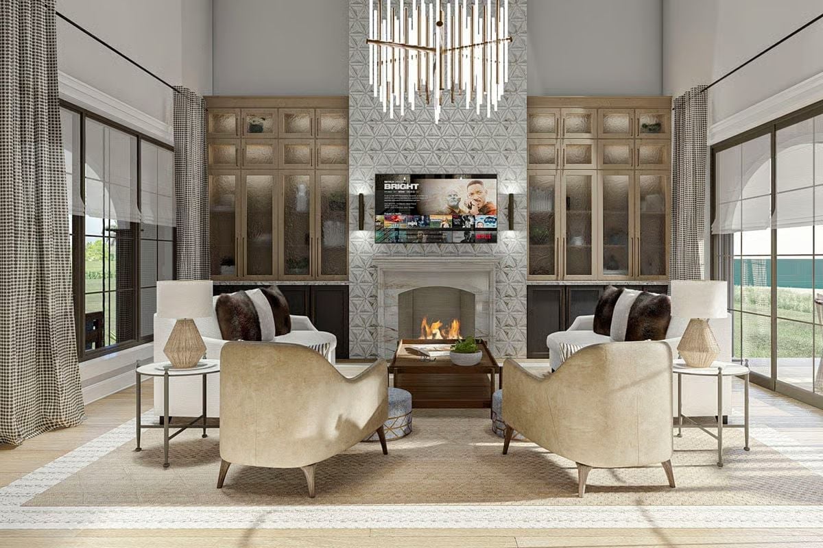 Velvet Chairs Pulled Toward a Fire That's Doing Most of the Work
