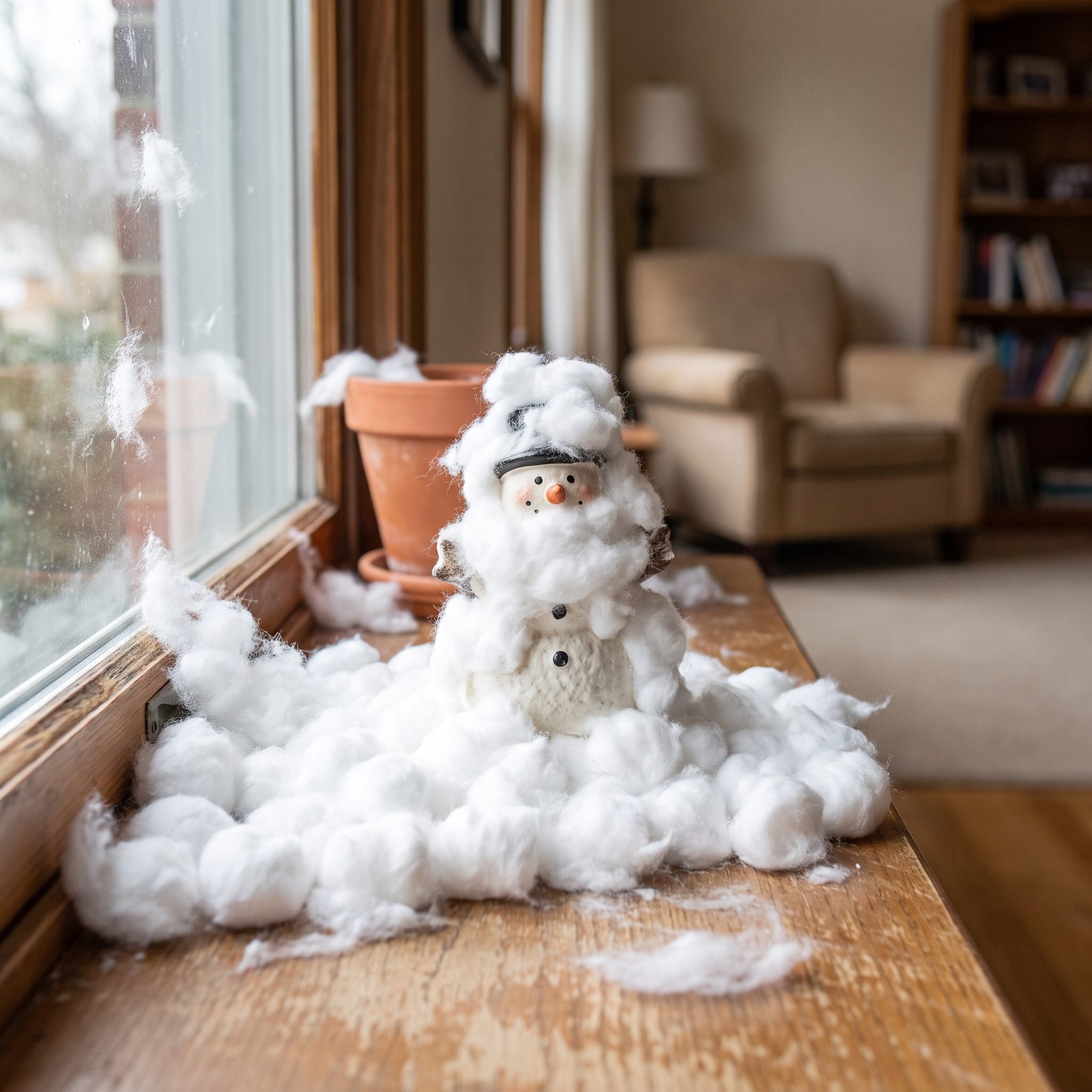 Cotton-Ball Snow Pressed Onto Every Surface a Kid Could Reach