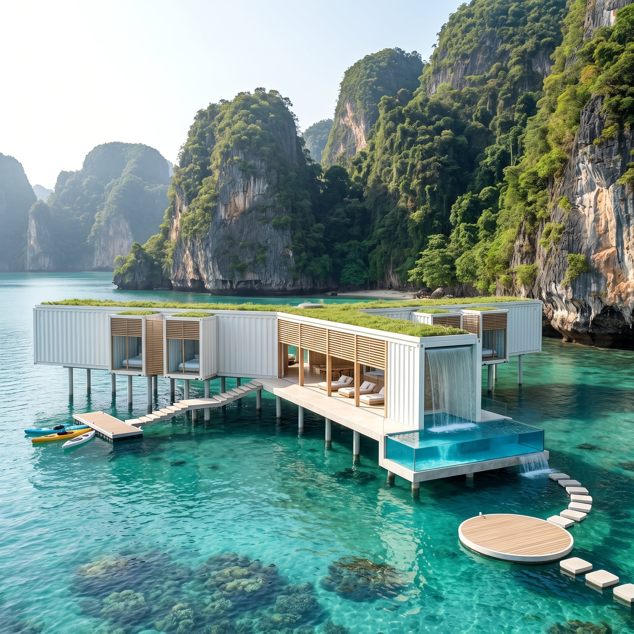 Karst Cliffs, Green Roofs, and a Glass Pool That Spills into the Sea