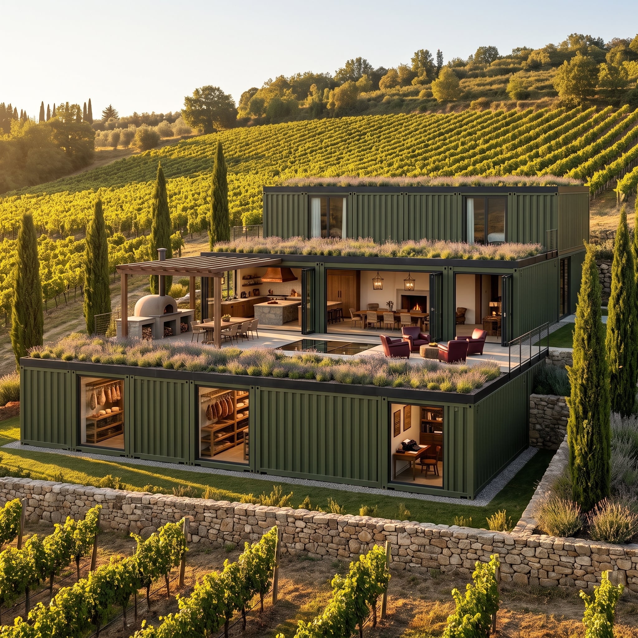 Olive Steel, Vineyard Rows, and a Rooftop That Doubles as a Kitchen Garden