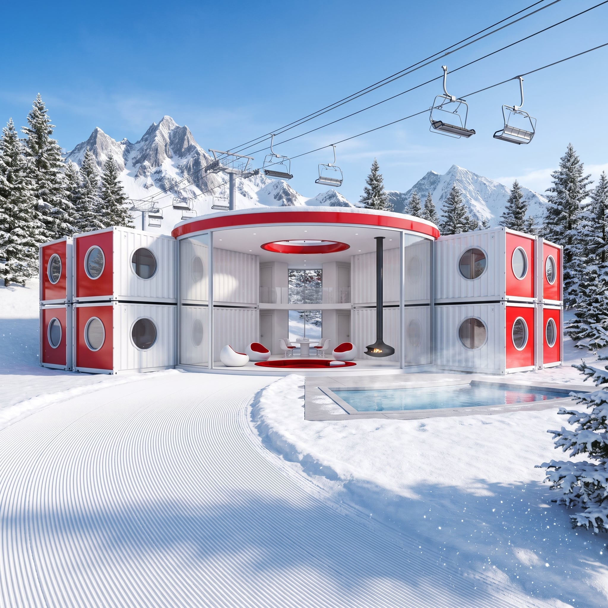 Red Panels, Porthole Windows, and a Ski Run That Ends at Your Front Door