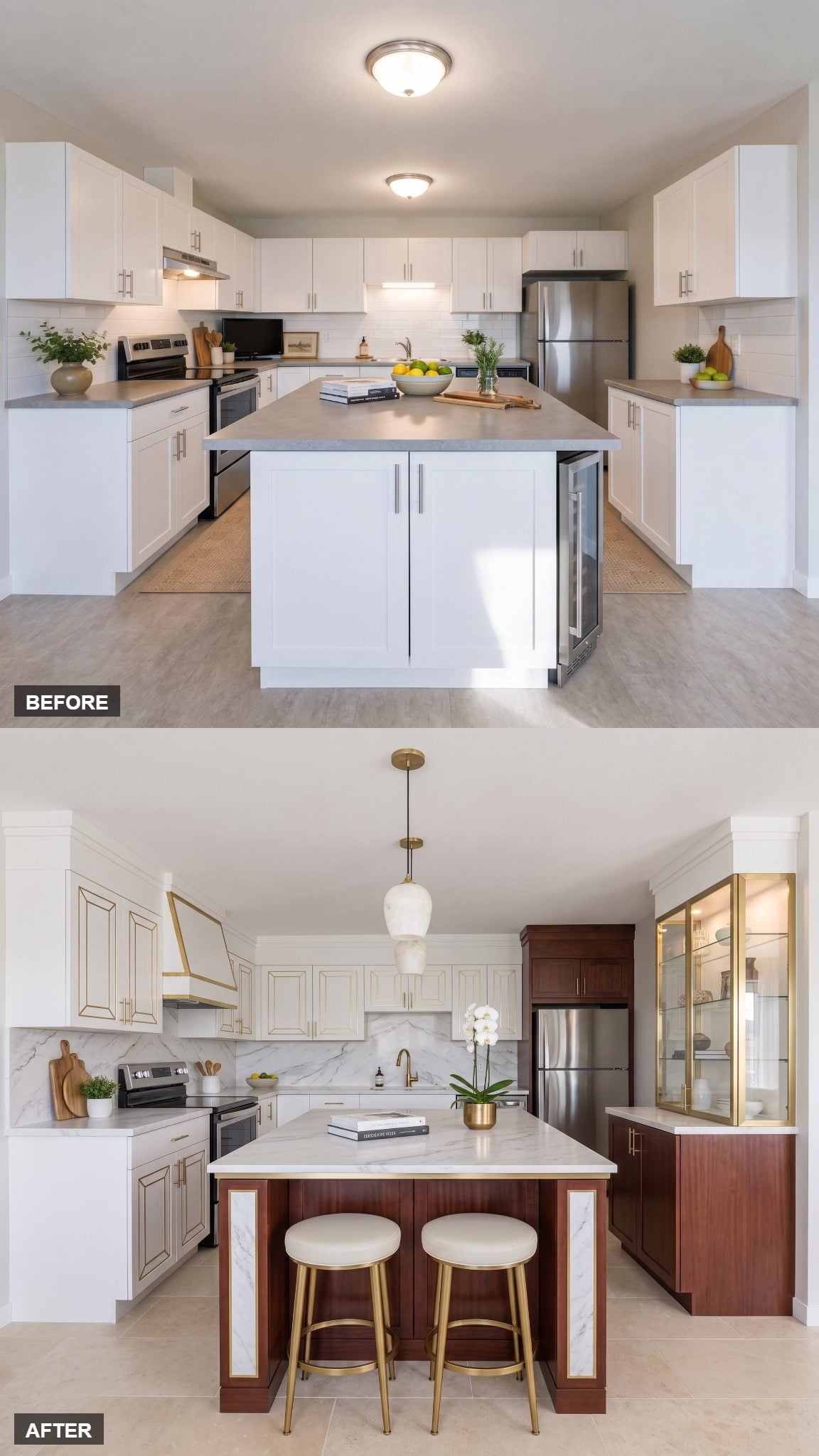 Couture Cabinetry in White Marble and Mahogany Monogram