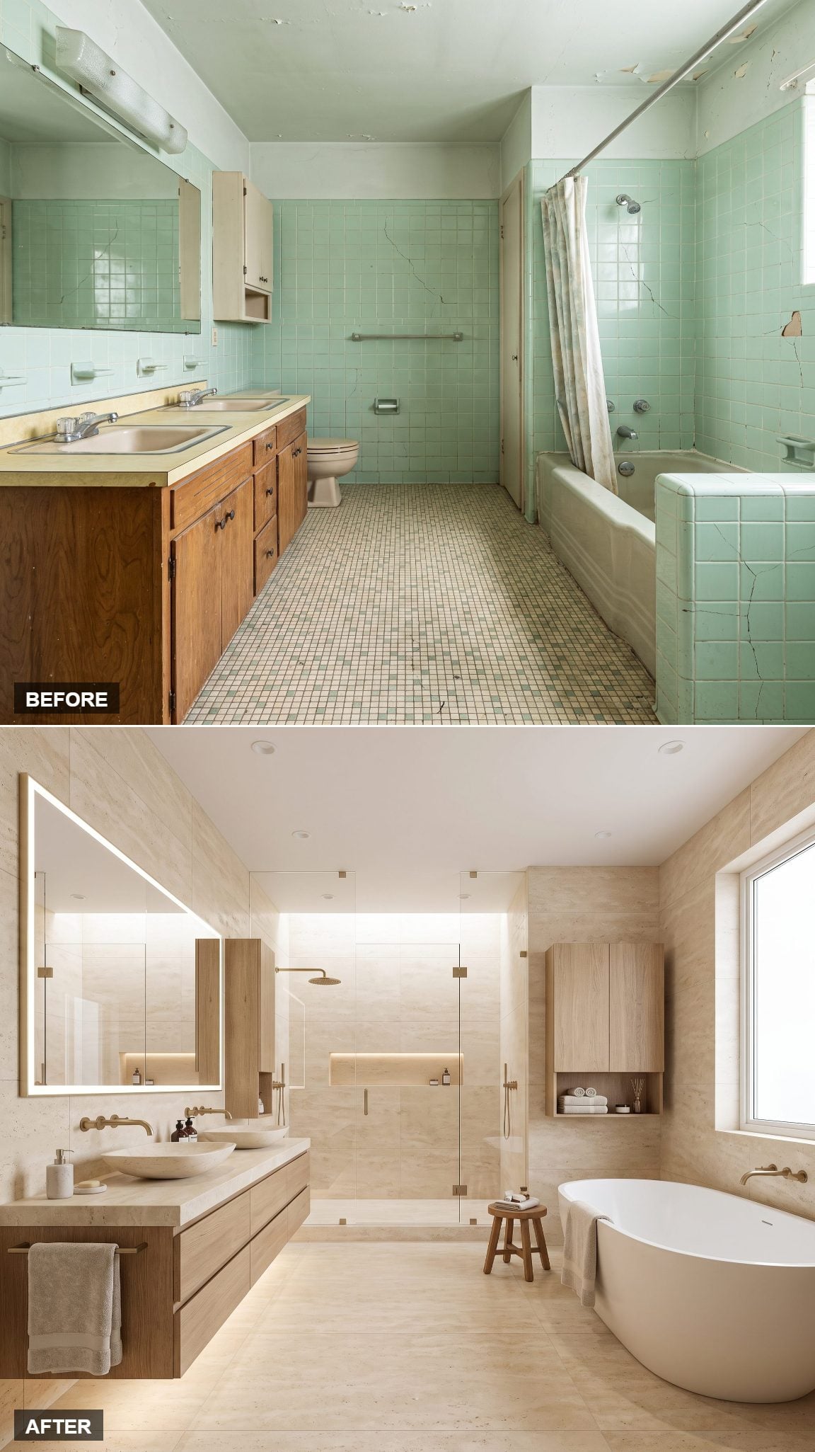 From Cracked Seafoam Tile to Travertine Spa Sanctuary