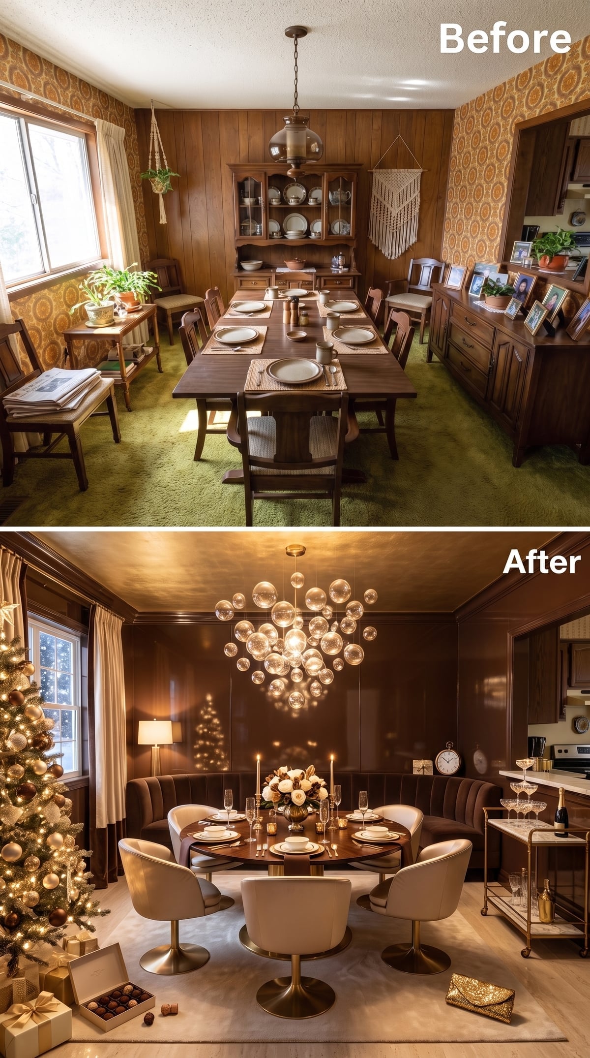 Bubble Glass Chandelier, Velvet Banquette, and a Round Table That Finally Fits Everyone