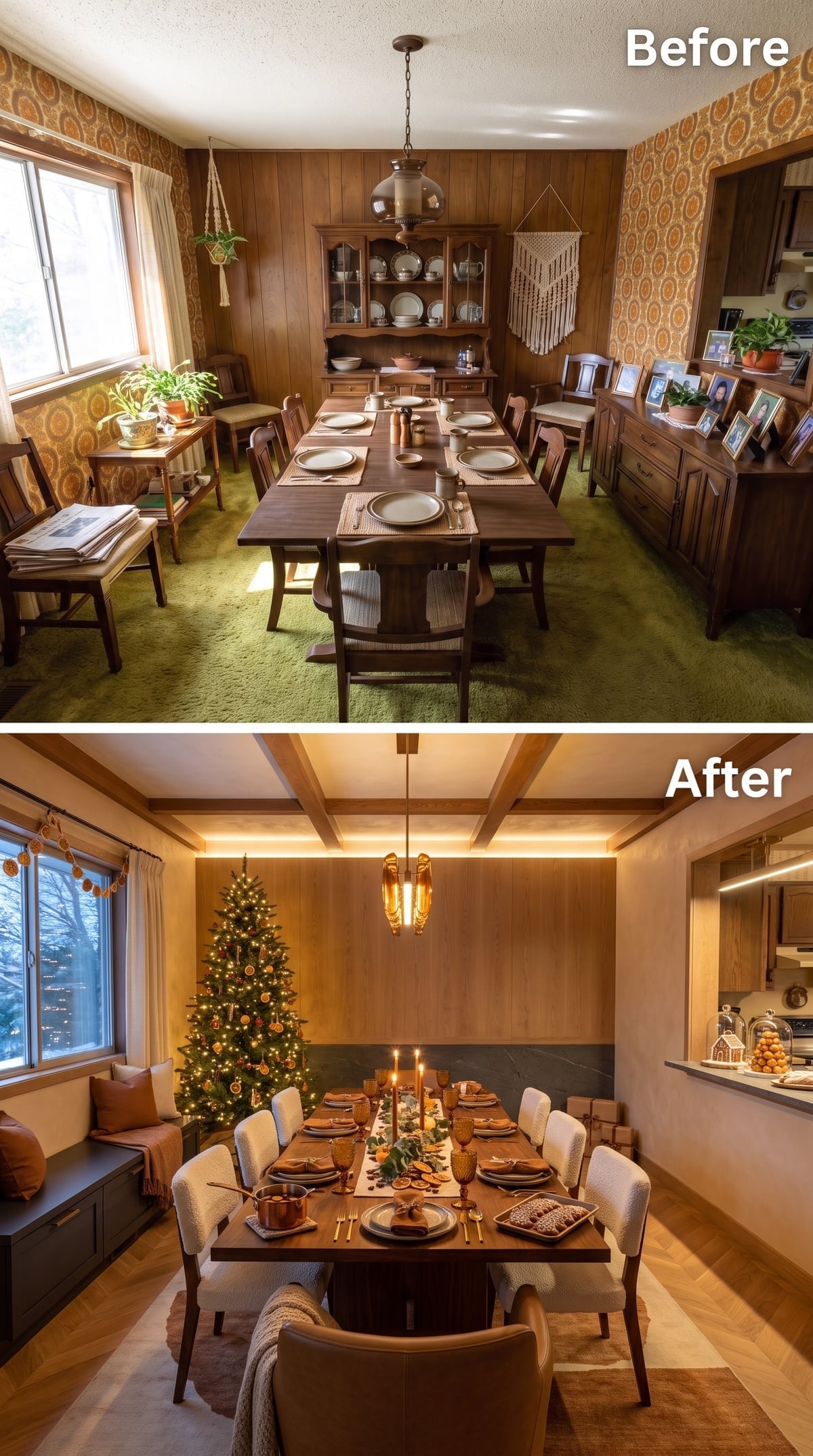Coffered Beams, Candlelit Amber Glass, and a Christmas Tree Decorated in Dried Citrus