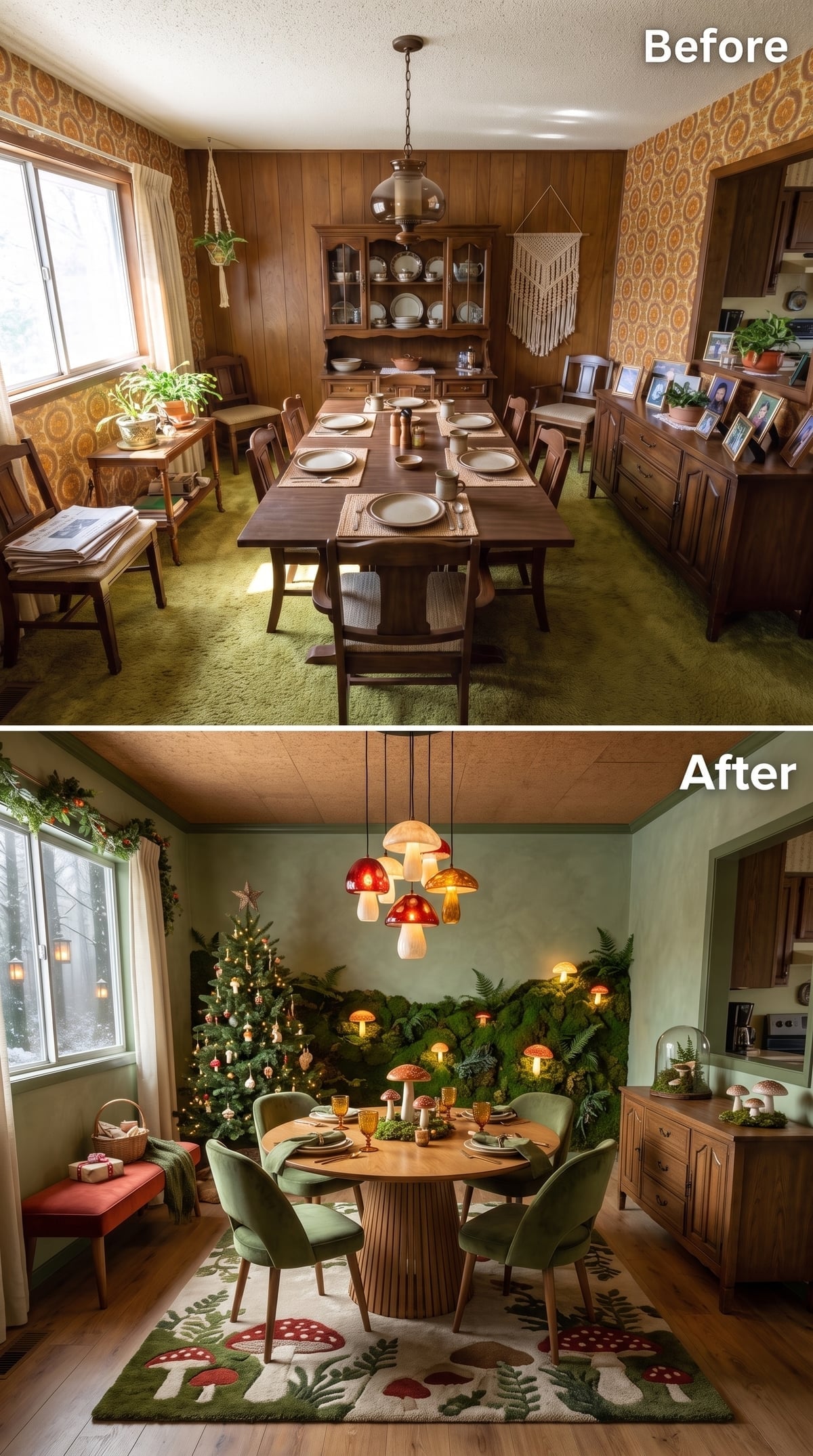 Mushroom Pendants, a Living Fern Wall, and Holiday Magic Gone Fully Cottagecore