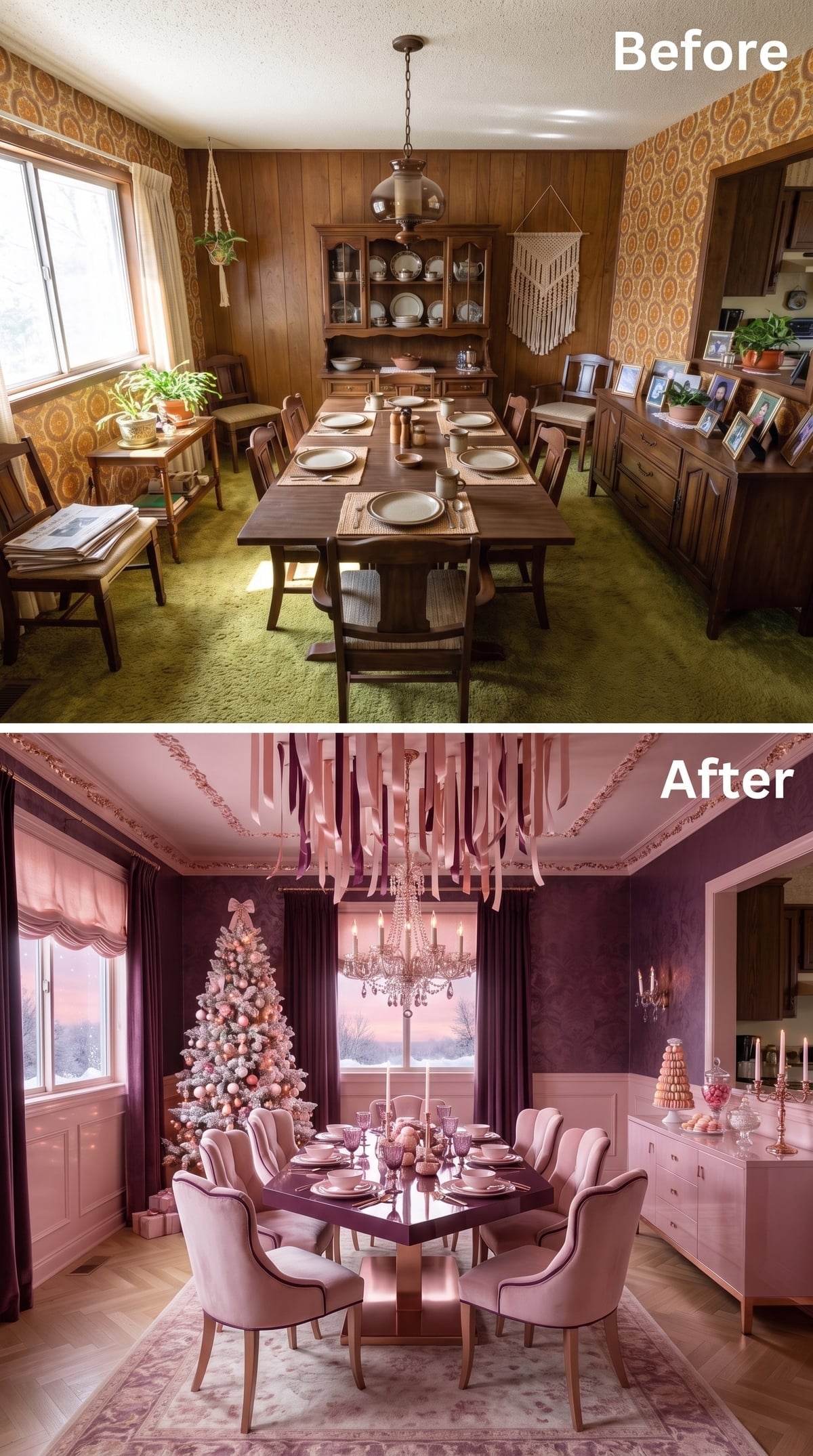 Plum Walls, Crystal Chandelier, and Pink Velvet That Makes December Feel Different
