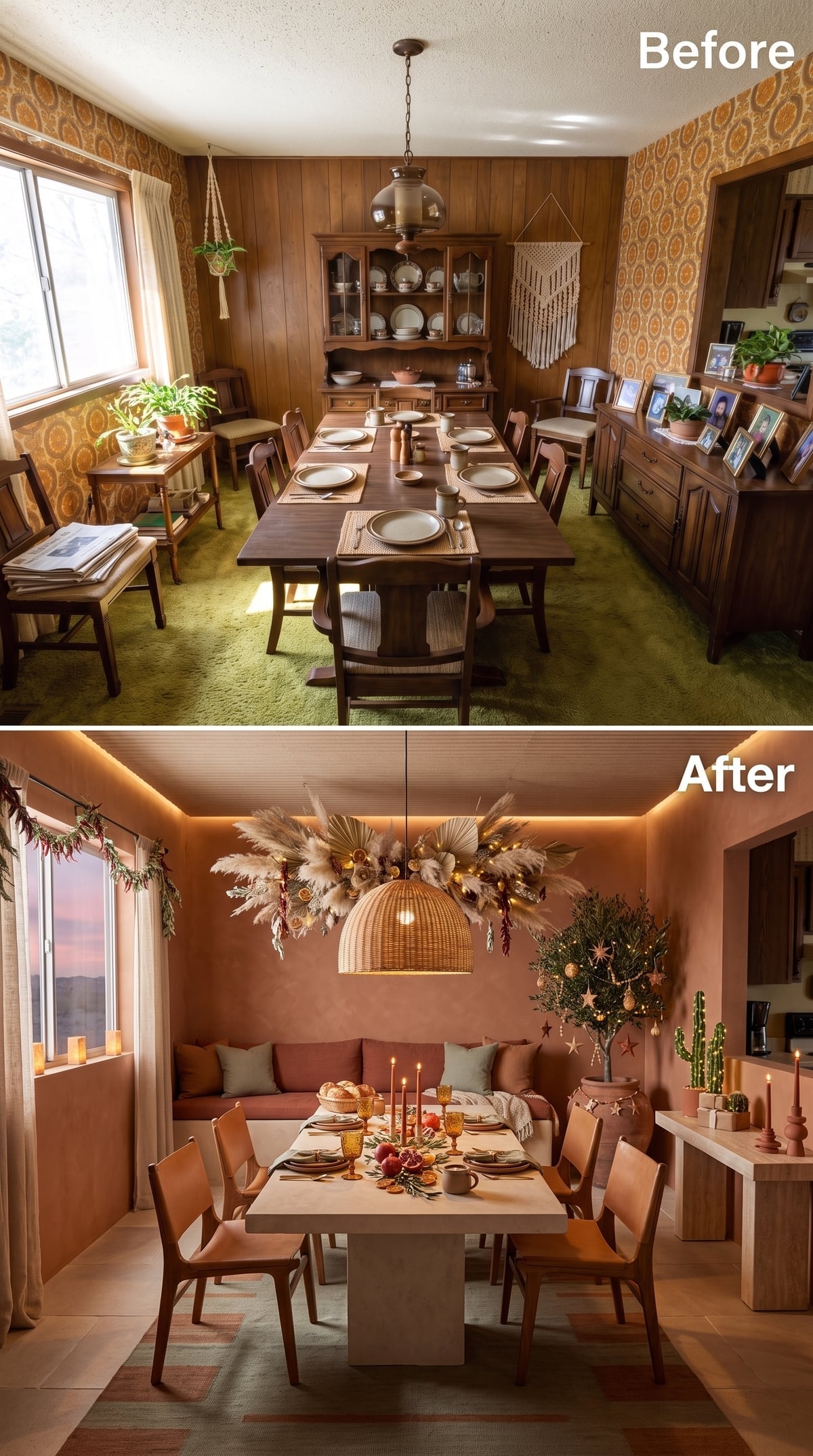 Terracotta Plaster, Pampas Overhead, and Cove Lighting That Never Quits