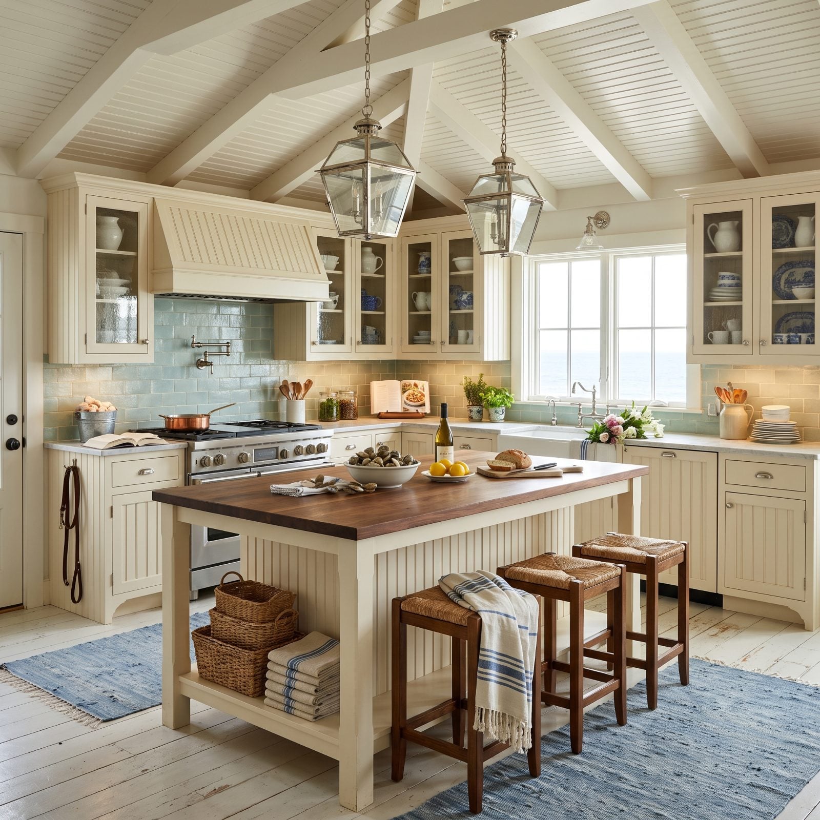 Cream Beadboard and Walnut Counters by the Water
