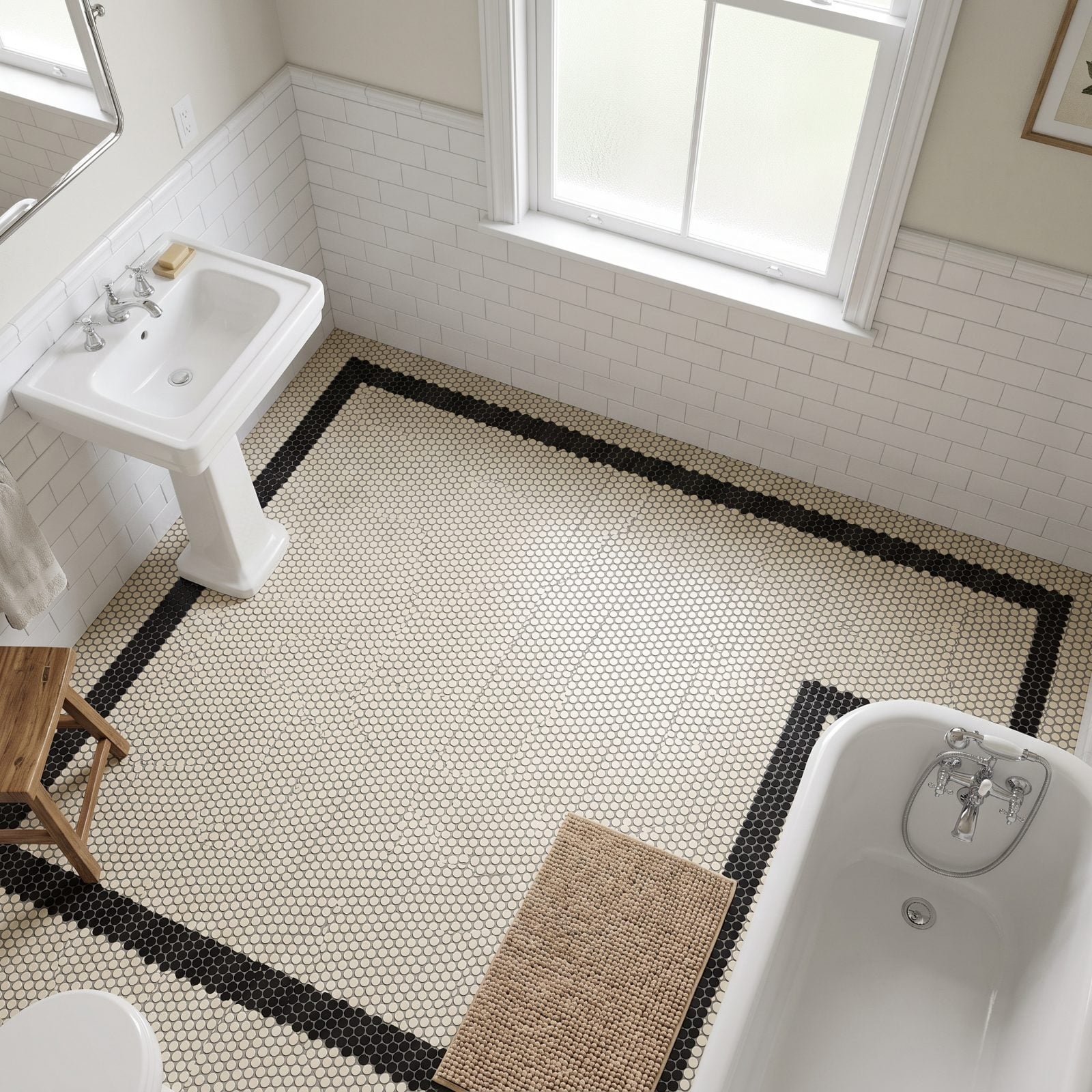Cream Penny Tile With a Bold Black Border