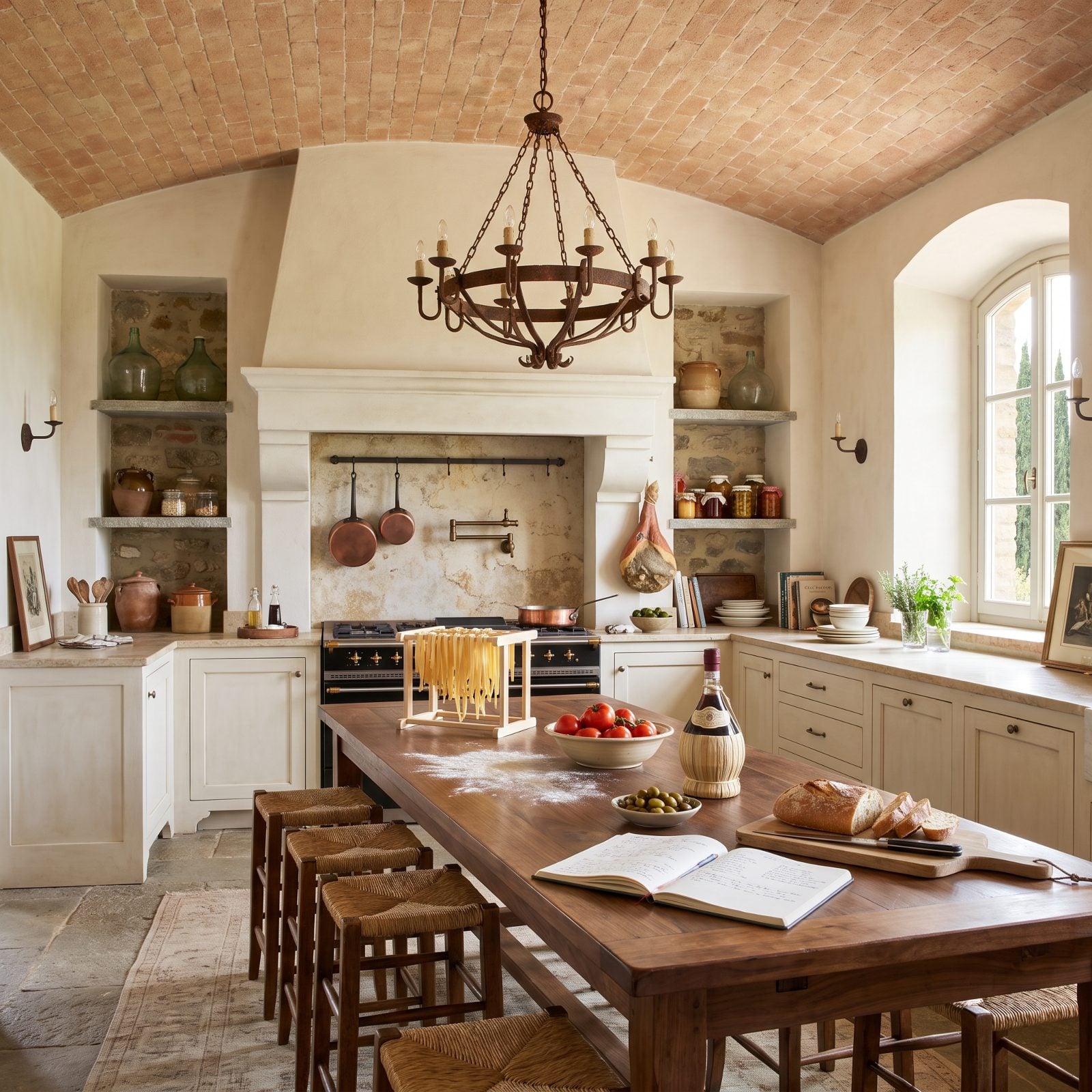 Cream Plaster Under a Vaulted Brick Ceiling