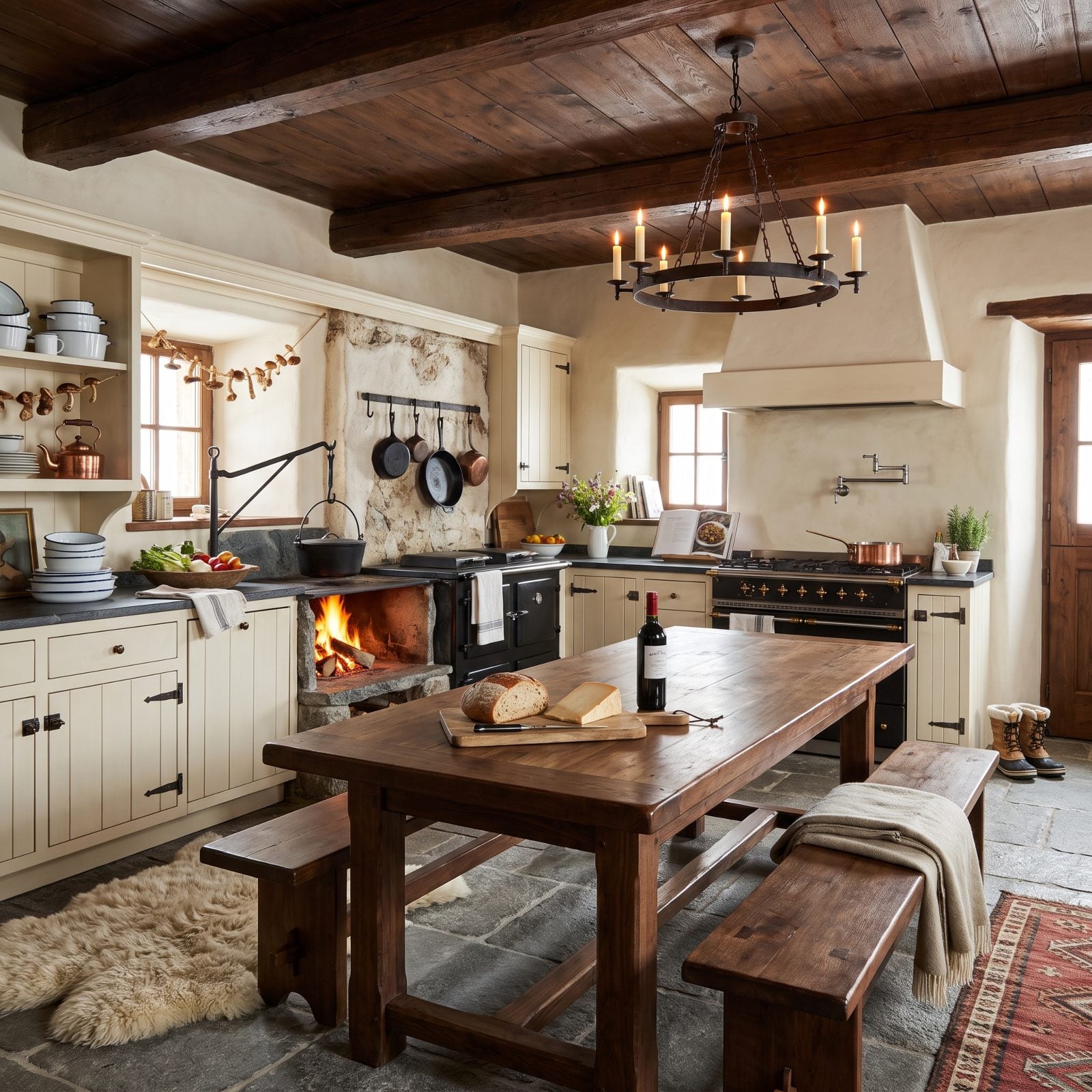 Cream Plaster, Walnut Beams and a Stone Hearth