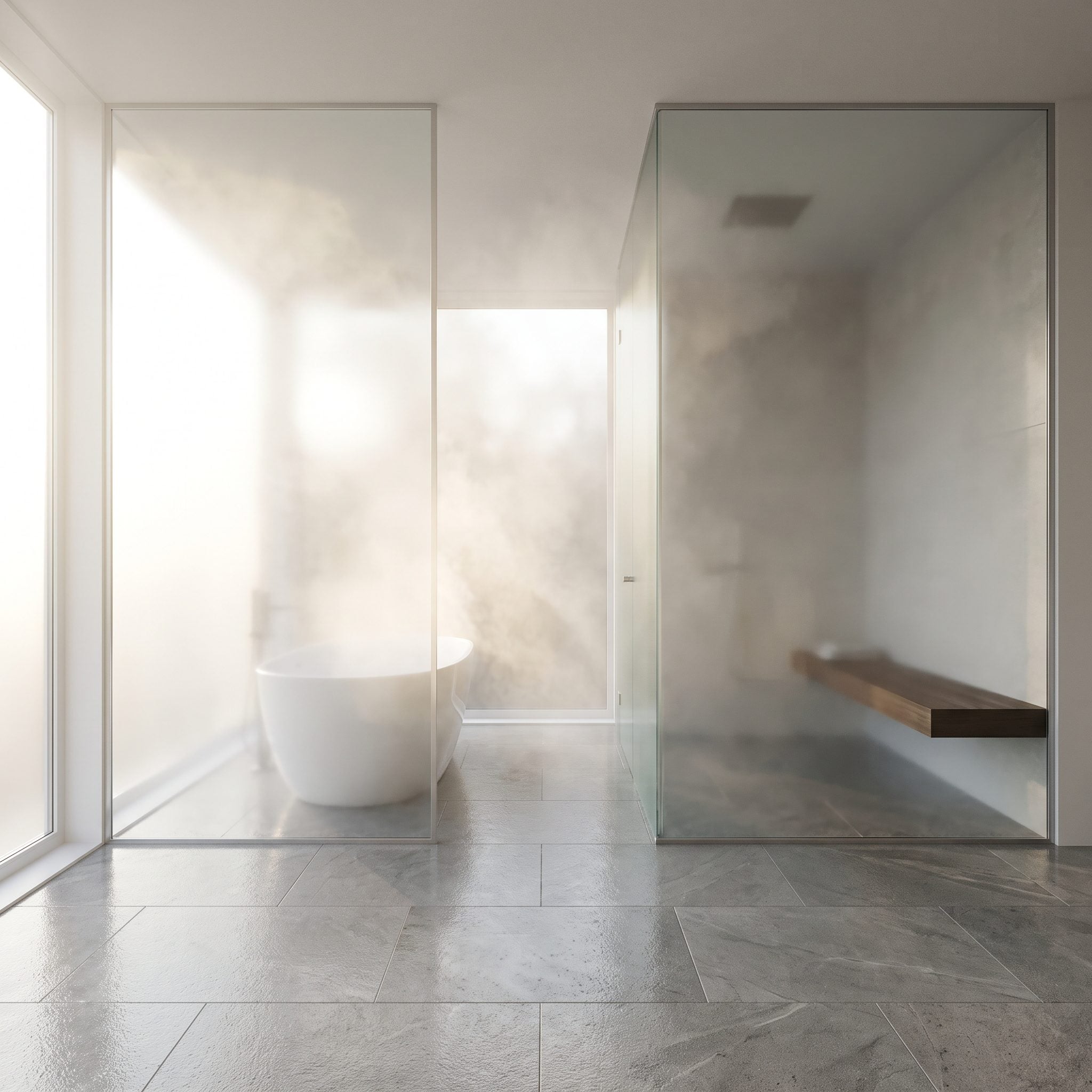 Create One Glass-Enclosed Wet Room With the Tub Inside