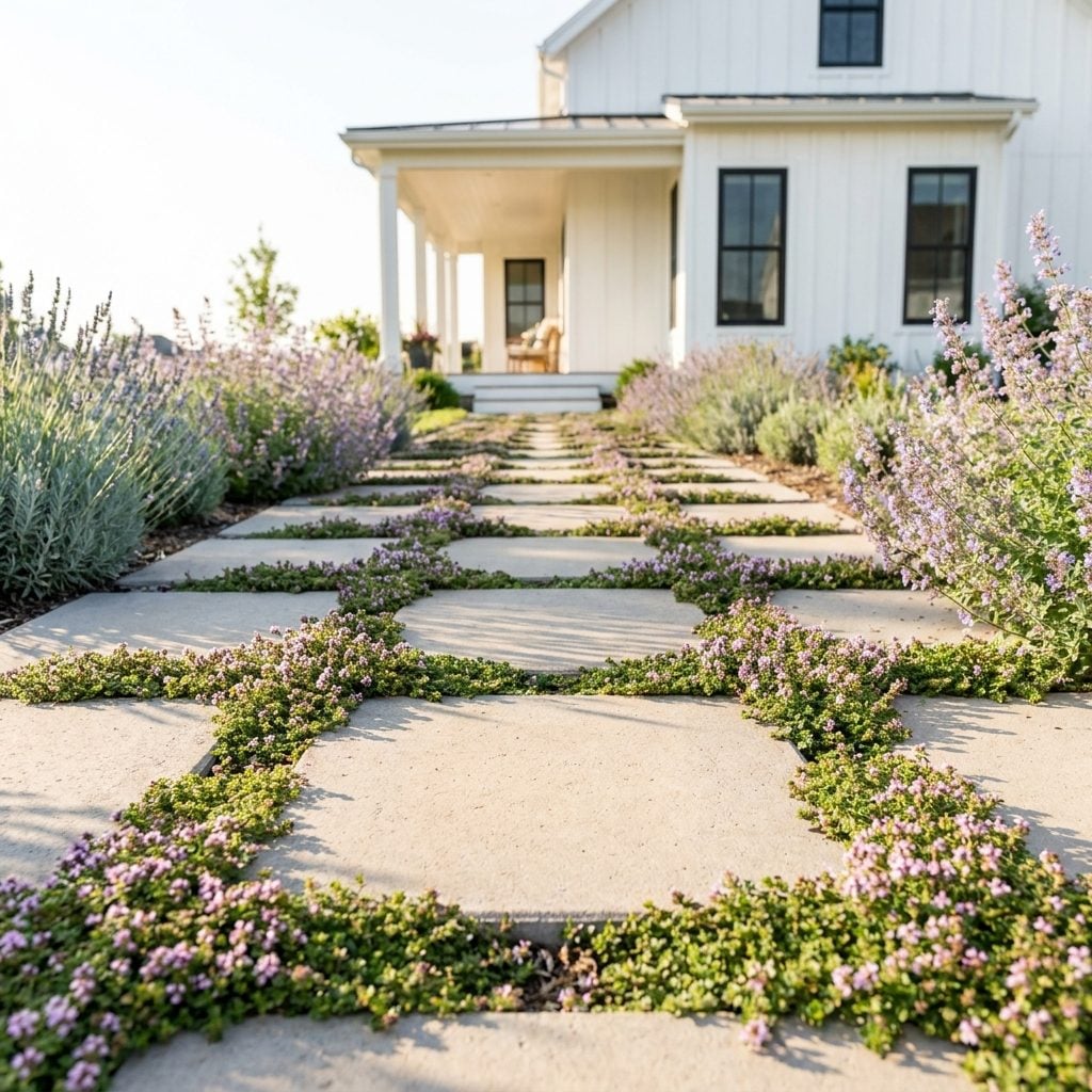 Creeping Thyme Between Pavers That Never Needs Mowing